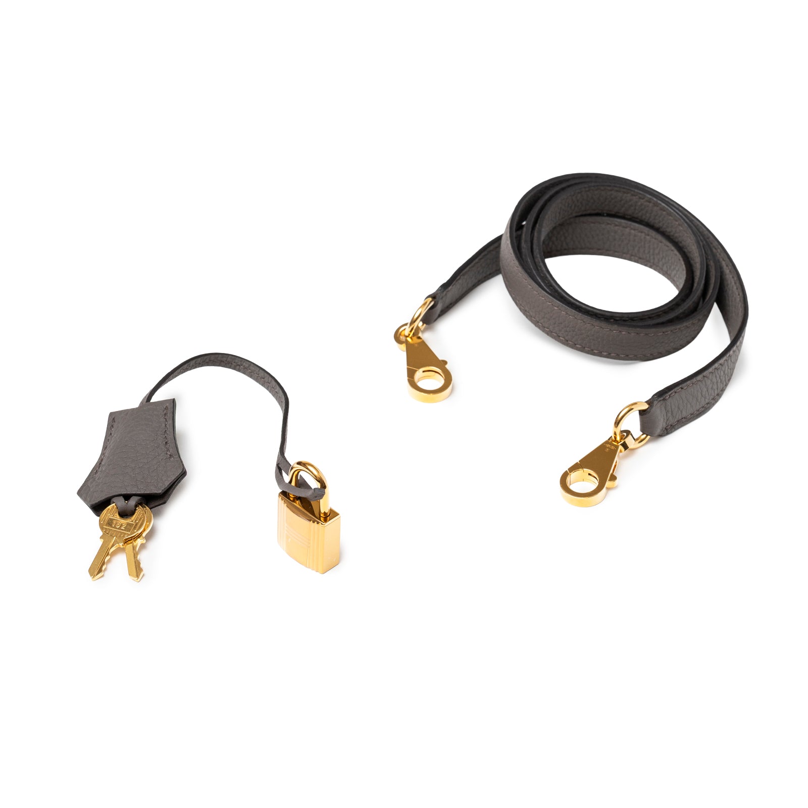 Hermès Kelly 32 Retourne Etain Togo Gold Hardware leather shoulder strap and lock set with keys