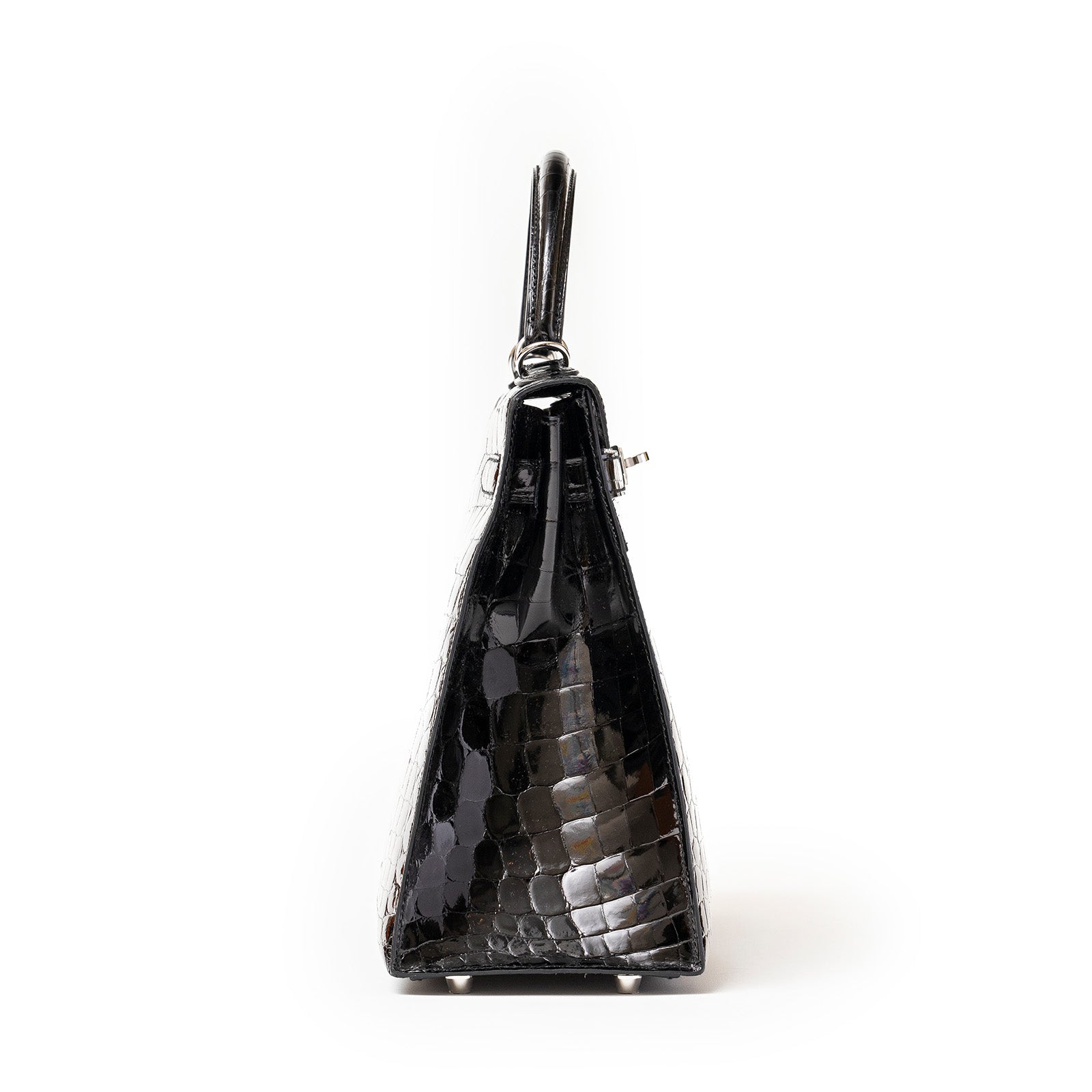 Hermès Kelly 32 Sellier Black Shiny Niloticus Crocodile Palladium Hardware