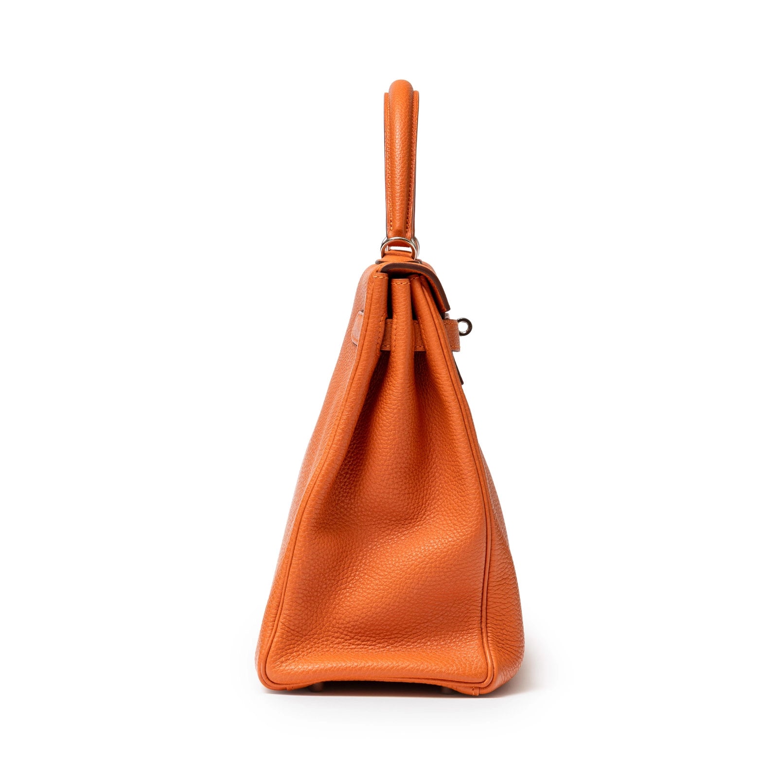 Hermès Kelly 35 Orange Togo Palladium Hardware - Side Left