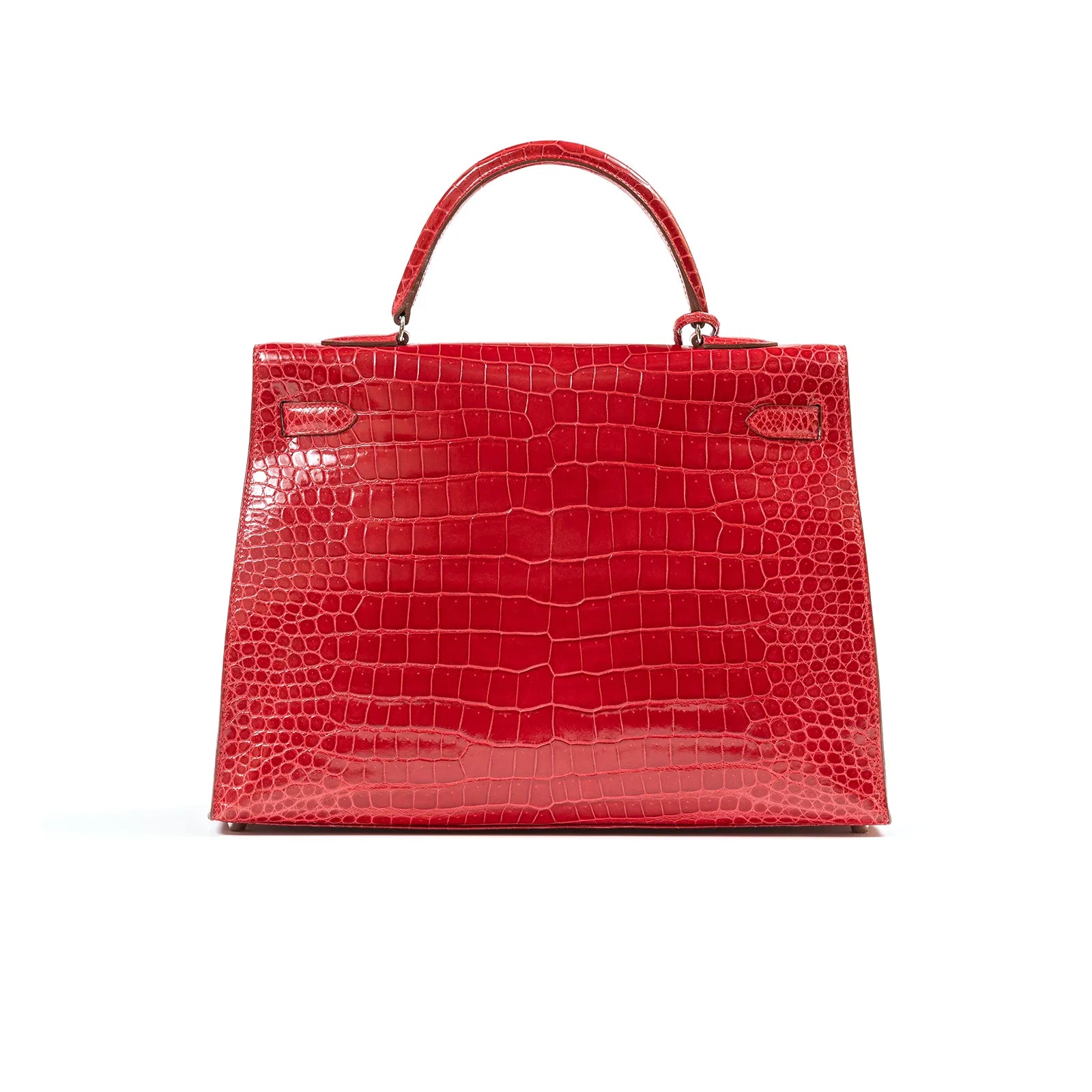 Hermès Kelly 35 Sellier Diamond Rouge Shiny Porosus Crocodile 18K White Gold