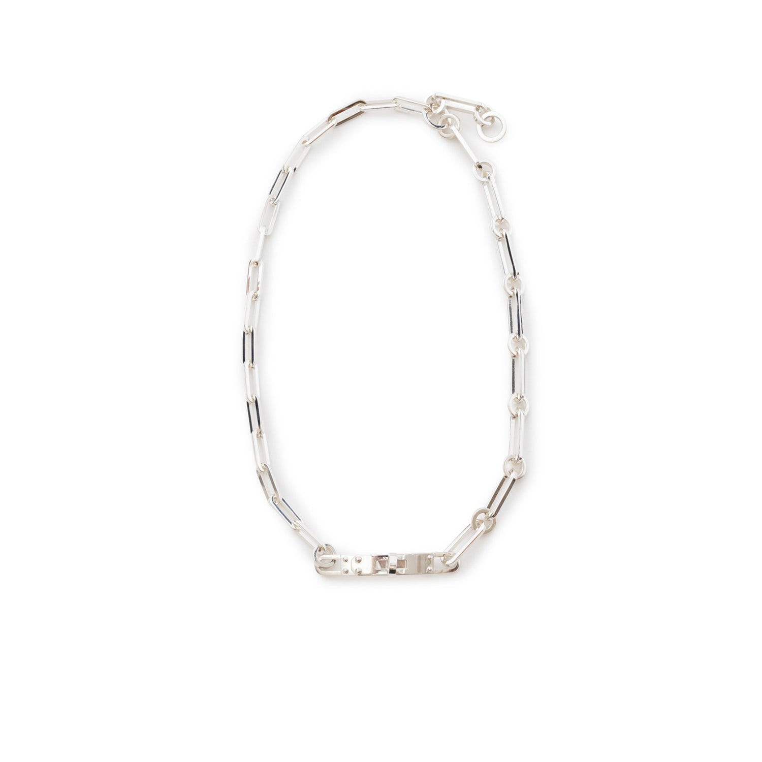 Top-down view of Hermès Kelly Chain Choker/Bracelet with Touret Clasp Sliver Ag925 showing chain links and clasp detail