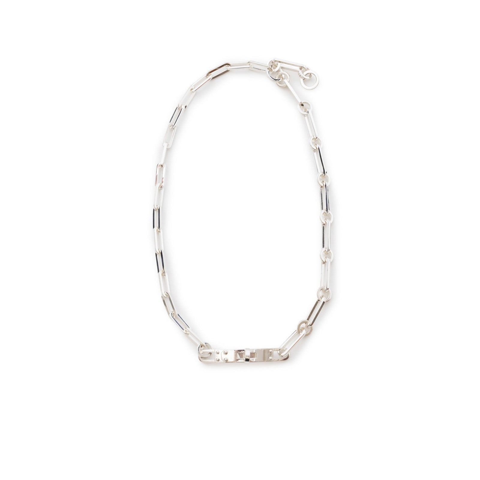 Top-down view of Hermès Kelly Chain Choker/Bracelet with Touret Clasp Sliver Ag925 showing chain links and clasp detail