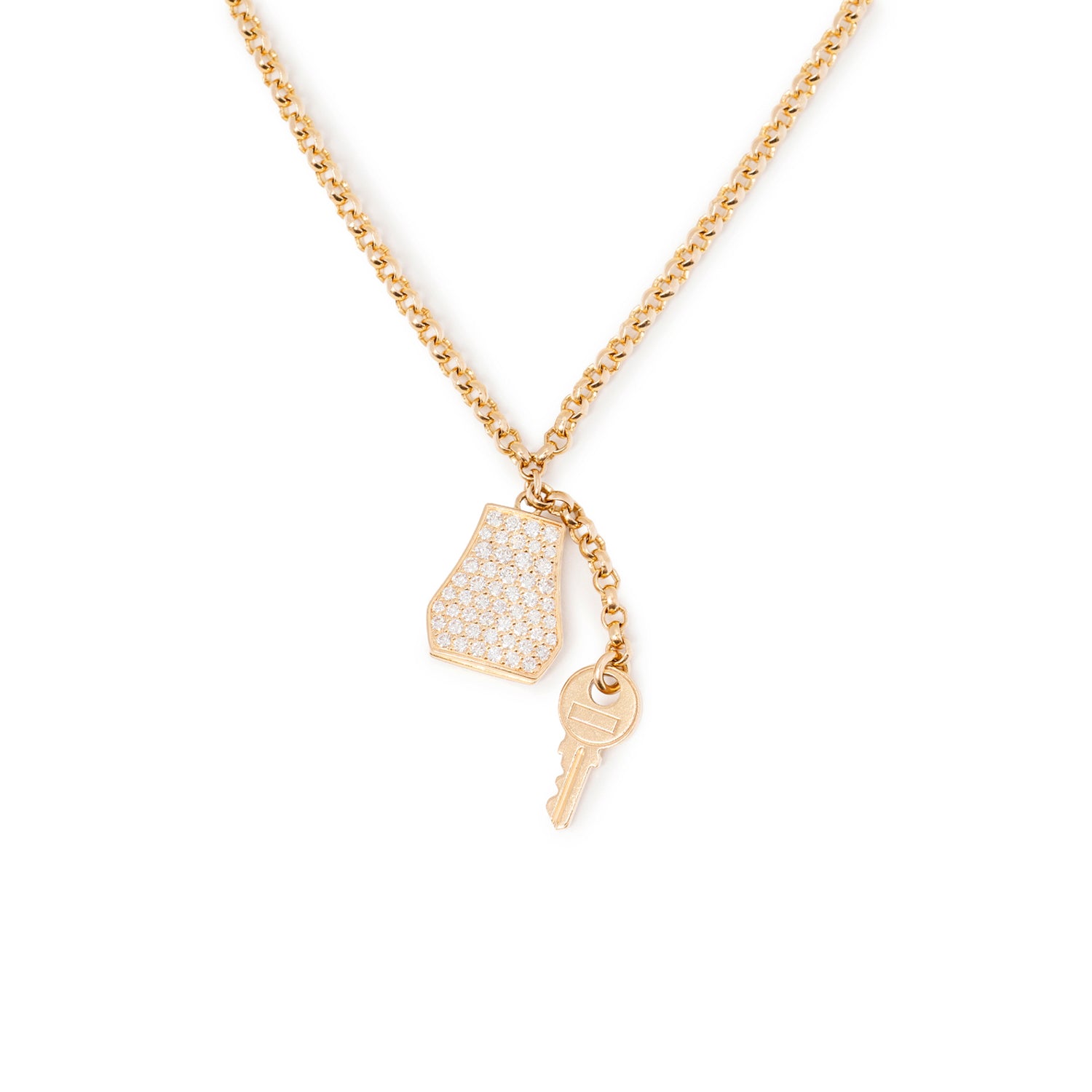 Close-up of Hermès Kelly Clochette Bracelet 18K Rose Gold Diamonds with key charm and fine chain detail