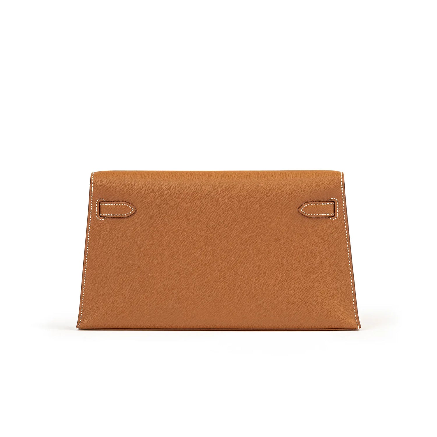 Back view of Hermès Kelly Elan Gold Madame Gold Hardware showcasing smooth leather and contrast stitching details