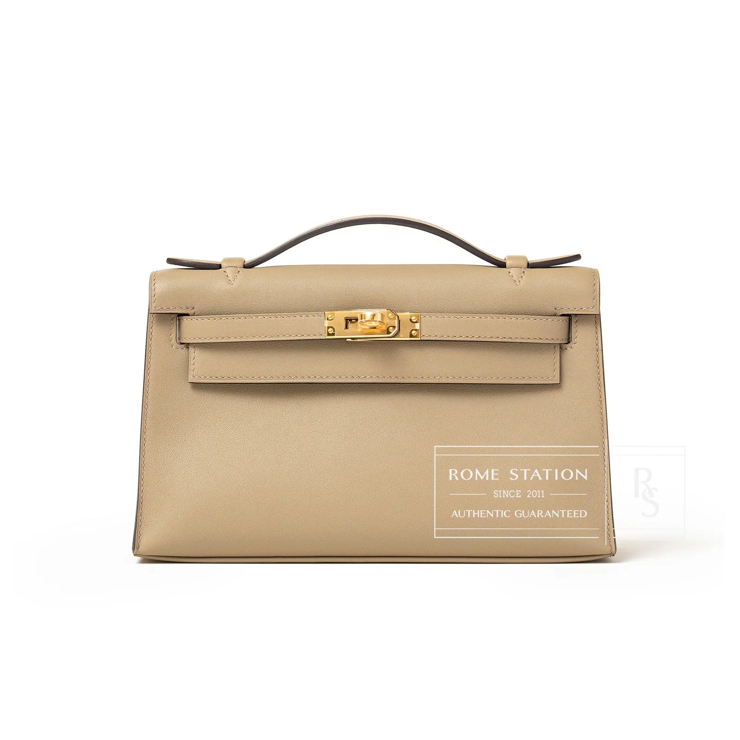 Hermès Kelly Pochette Beige Marfa Swift Gold Hardware elegant structured handbag with top handle and gold clasp closure