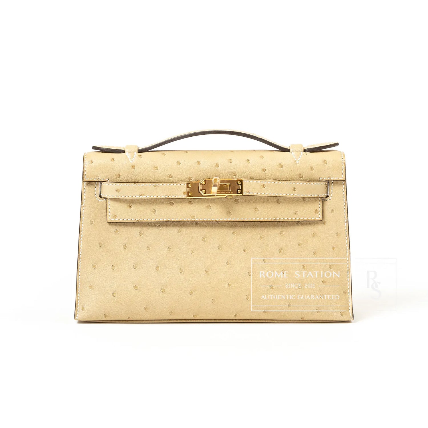 Hermès Kelly Pochette Trench Ostrich Gold Hardware