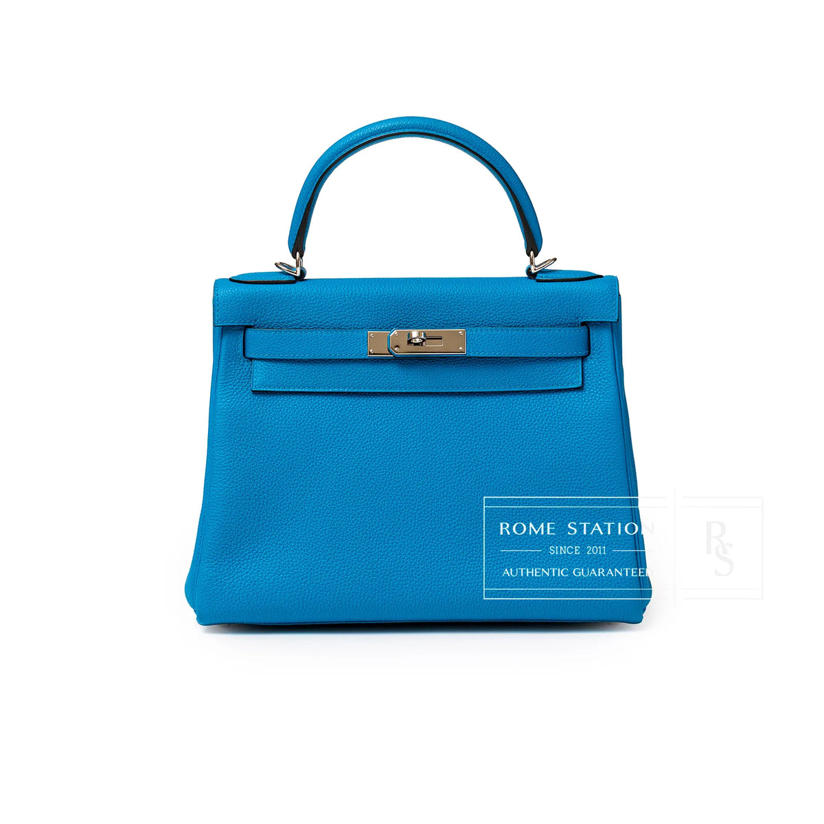 Shop Hermès Kelly 28 Blue Zanzibar Togo & Palladium Finish