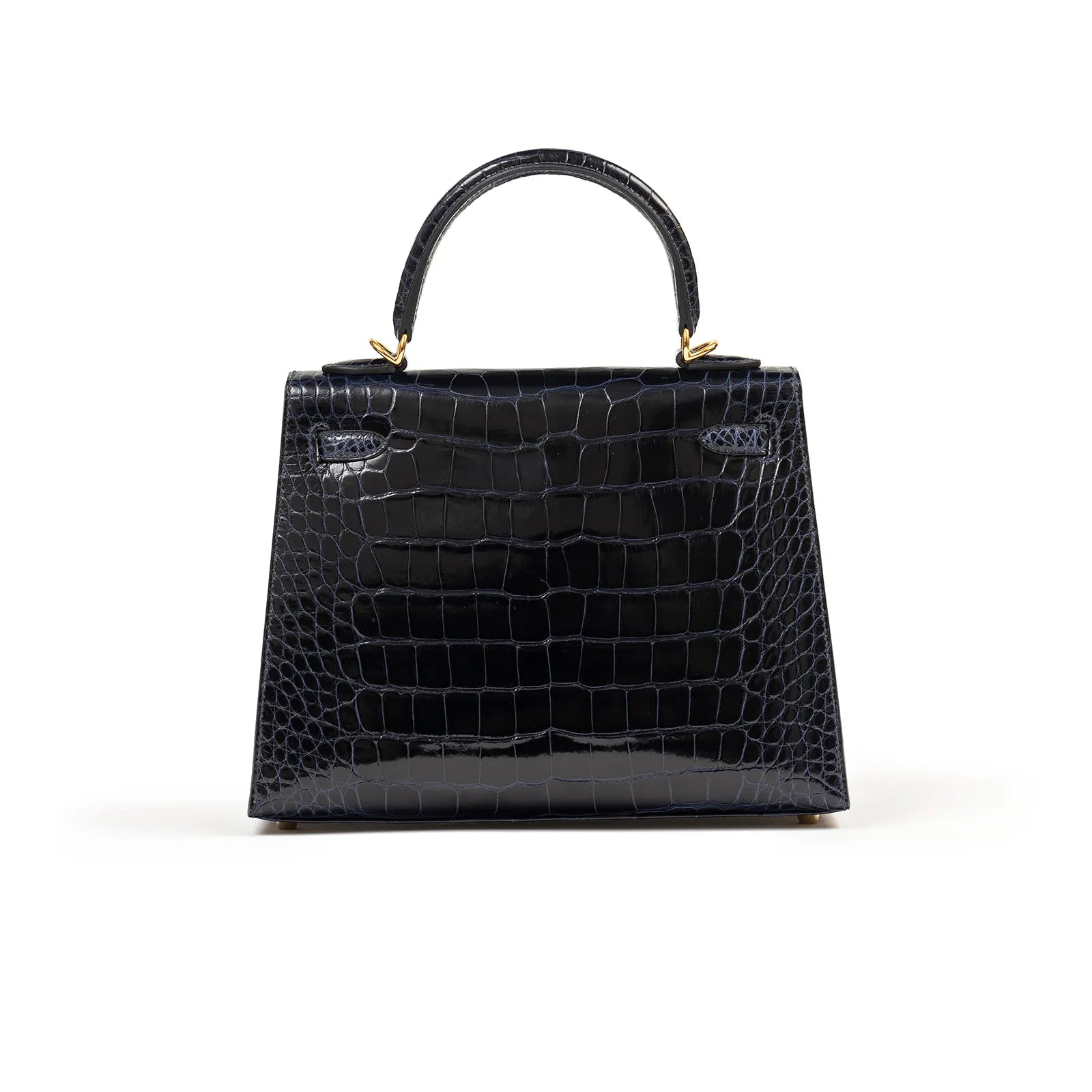 Hermès Kelly 25 Sellier Blue Marine Shiny Alligator Gold Hardware