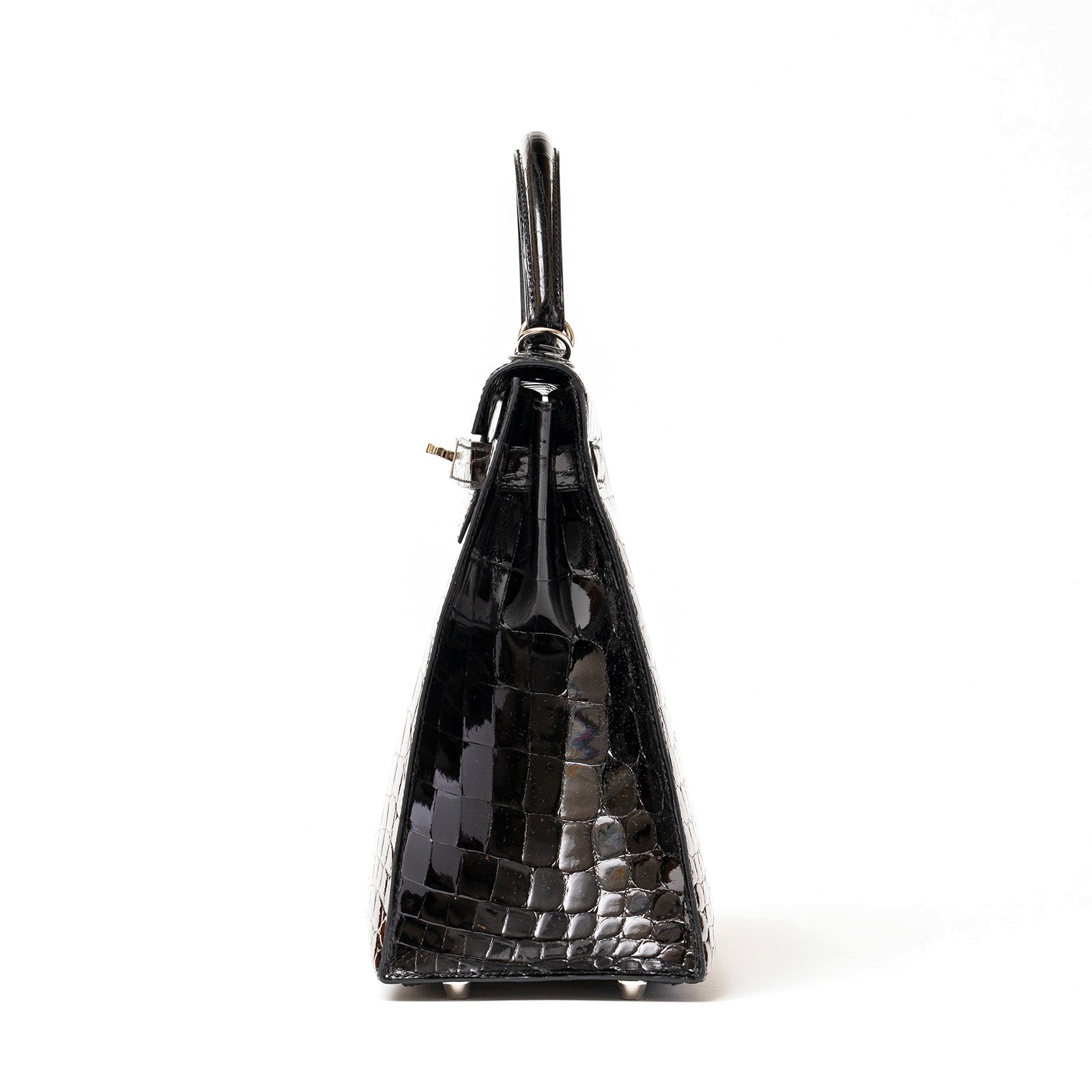 Hermès Kelly Sellier 32 in Black Shiny Niloticus Crocodile with