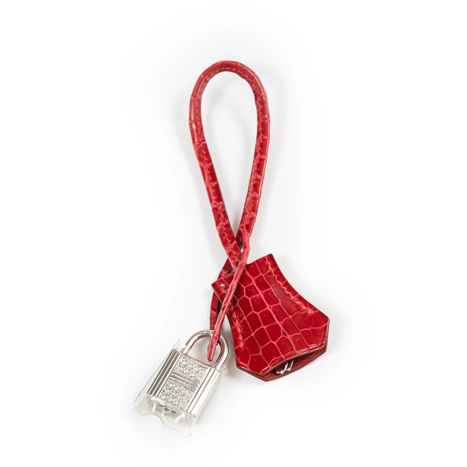 Hermès Kelly 35 Sellier Diamond Rouge Shiny Porosus Crocodile 18K White Gold