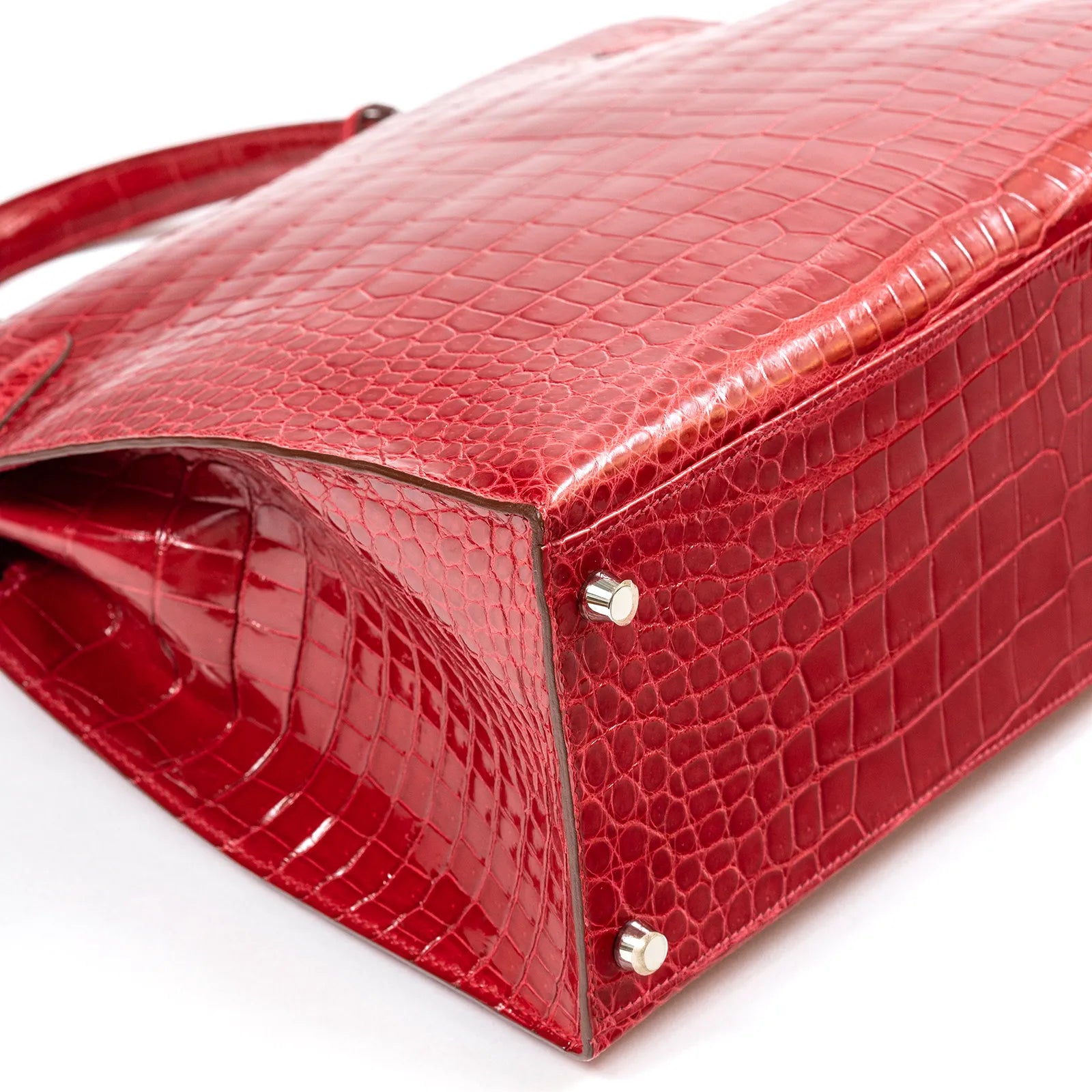 Hermès Kelly 35 Sellier Diamond Rouge Shiny Porosus Crocodile 18K White Gold