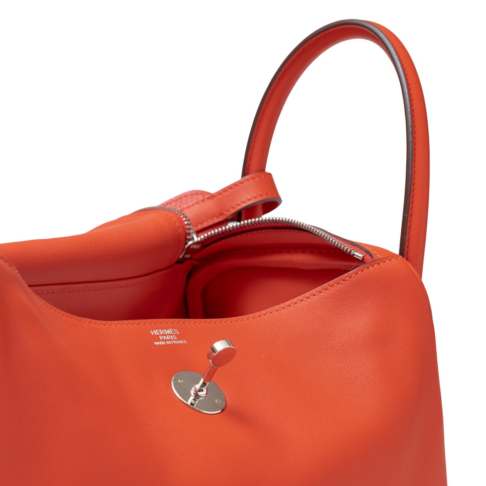 Hermès Lindy 30 Tressage Capucine/Celeste/Rouge H Swift and Epsom Palladium Hardware