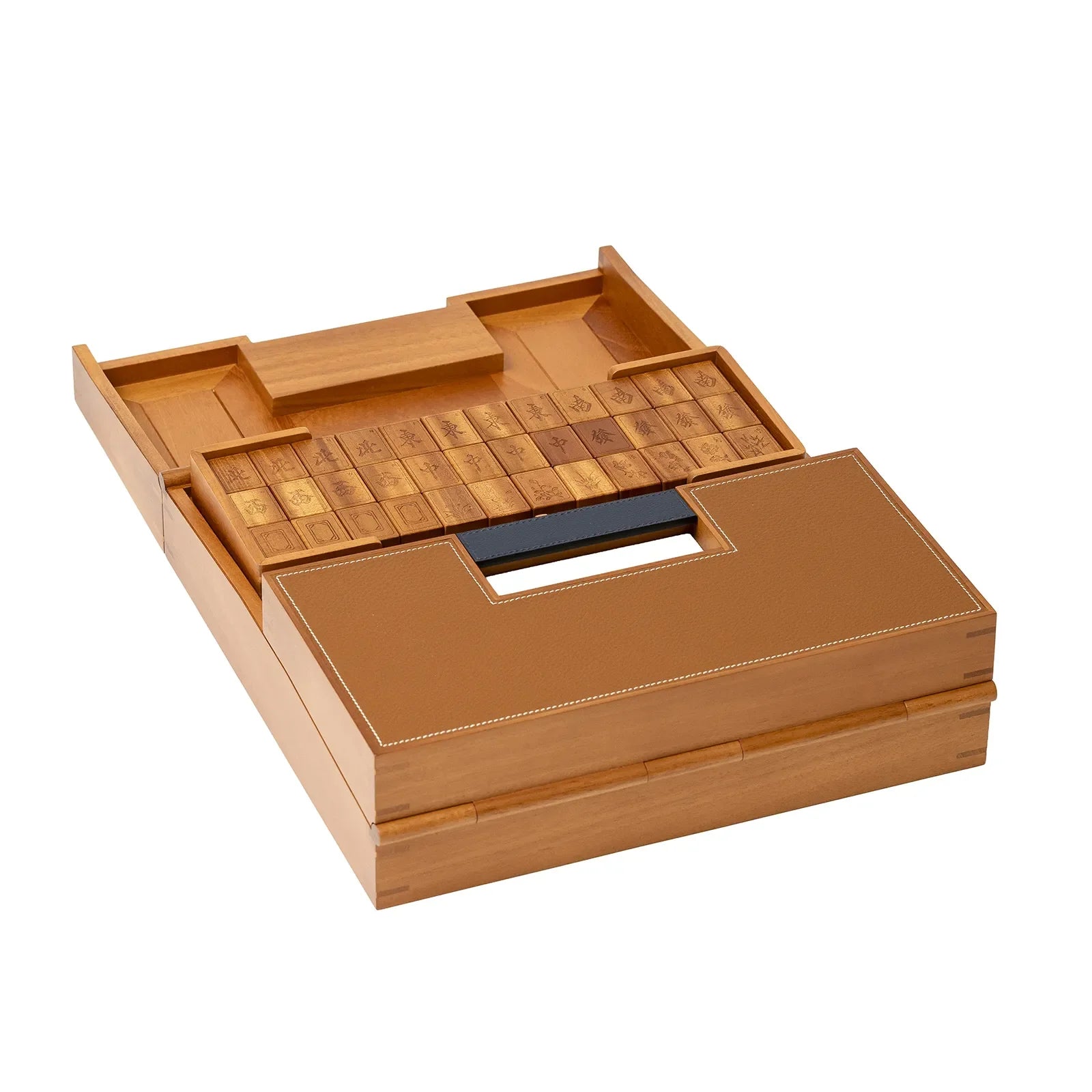 Hermès Macao Mah-Jong game Set Solid Natural Mahogany Fauve/Blue