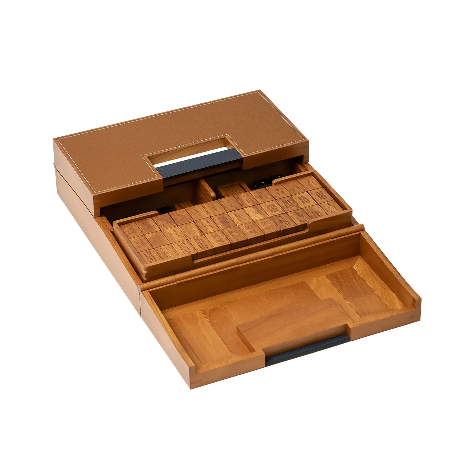Hermès Macao Mah-Jong game Set Solid Natural Mahogany Fauve/Blue