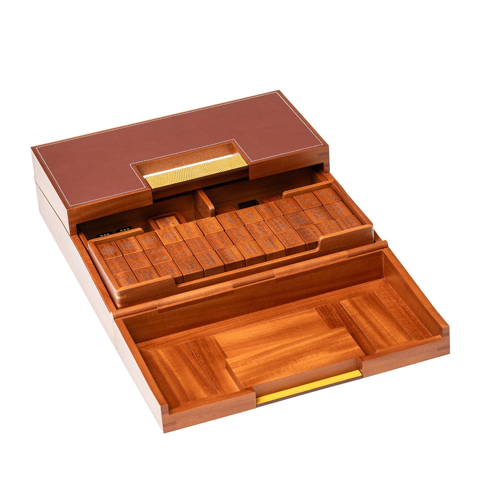 Hermès Macao Mah-Jong game Set Solid Natural Mahogany/Lizard Rouge H/Jaune Palladium Hardware