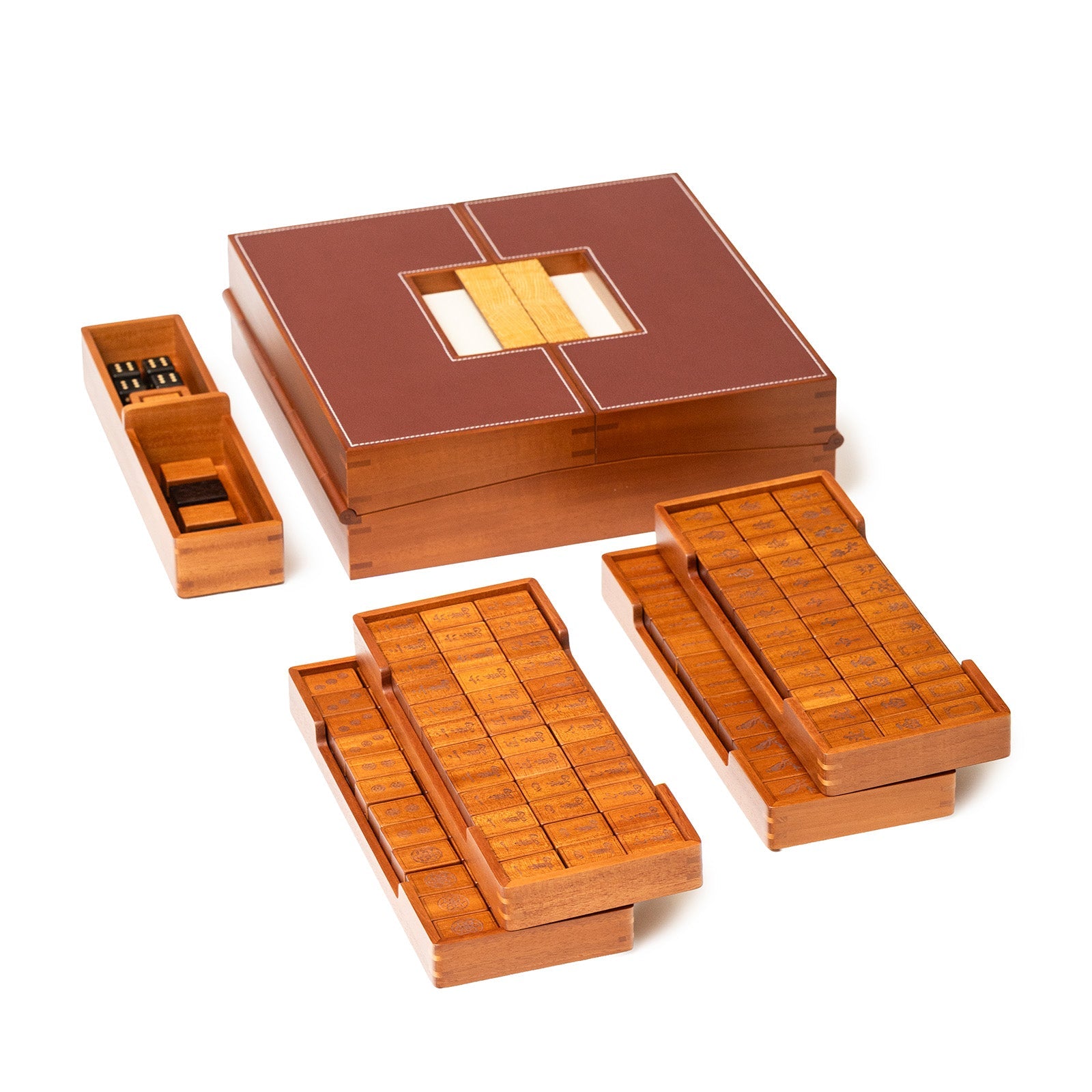 Hermès Macao Mah-Jong game Set Solid Natural Mahogany/Lizard Rouge H/Jaune Palladium Hardware