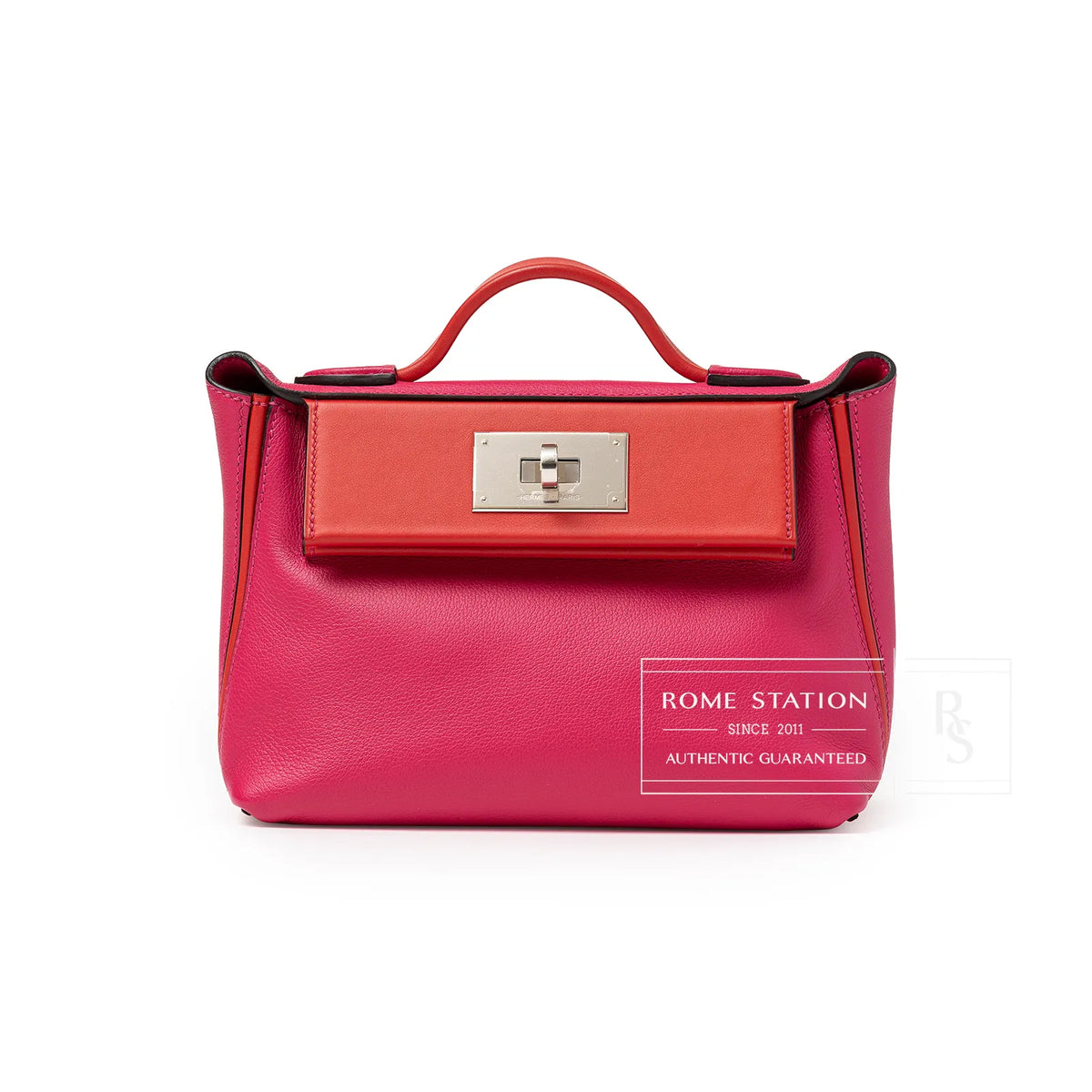 Hermès 24/24-21 Rose Mexico Rouge De Coeur Swift Palladium