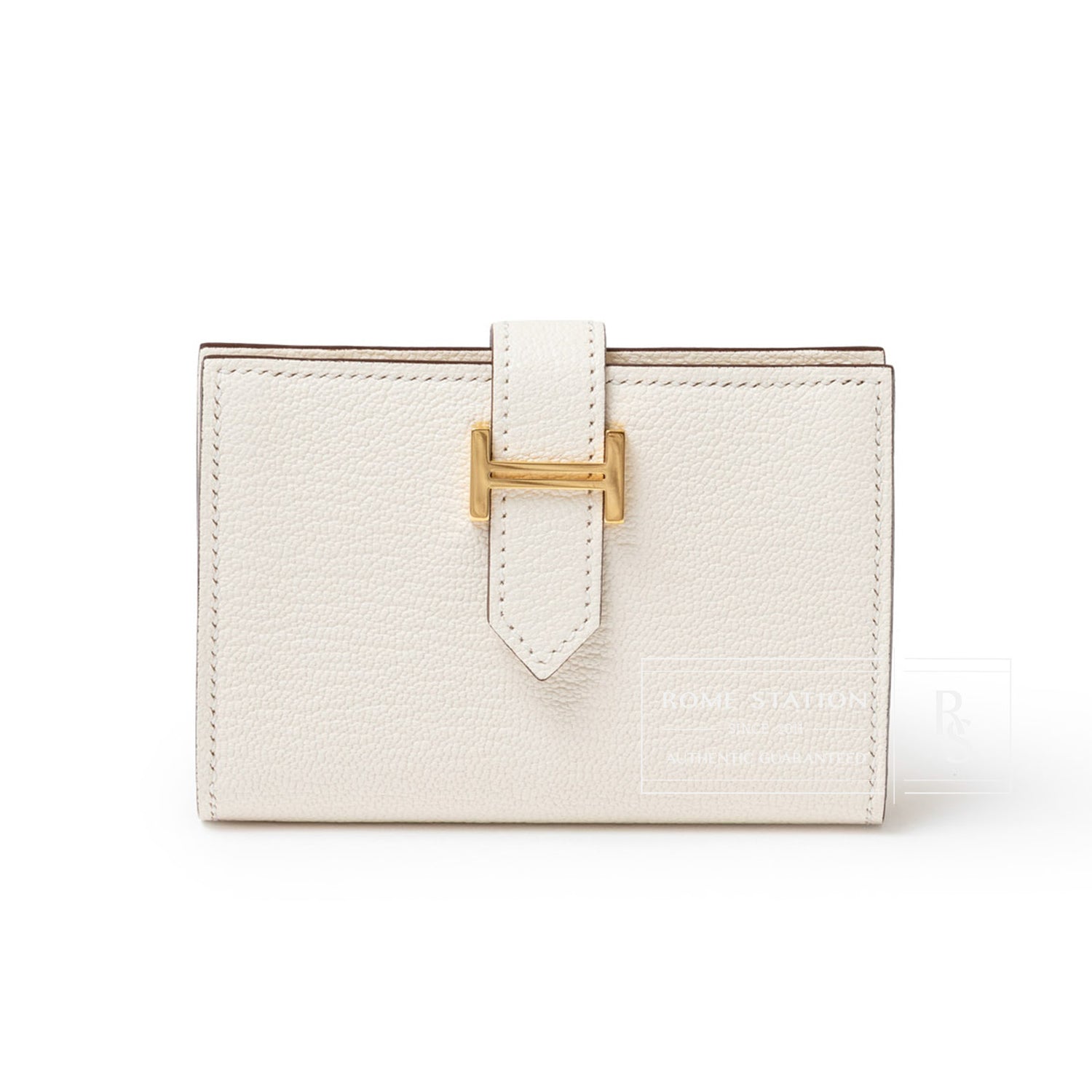Hermès Mini Bearn Wallet Nata Chevre Mysore Gold Hardware - Front