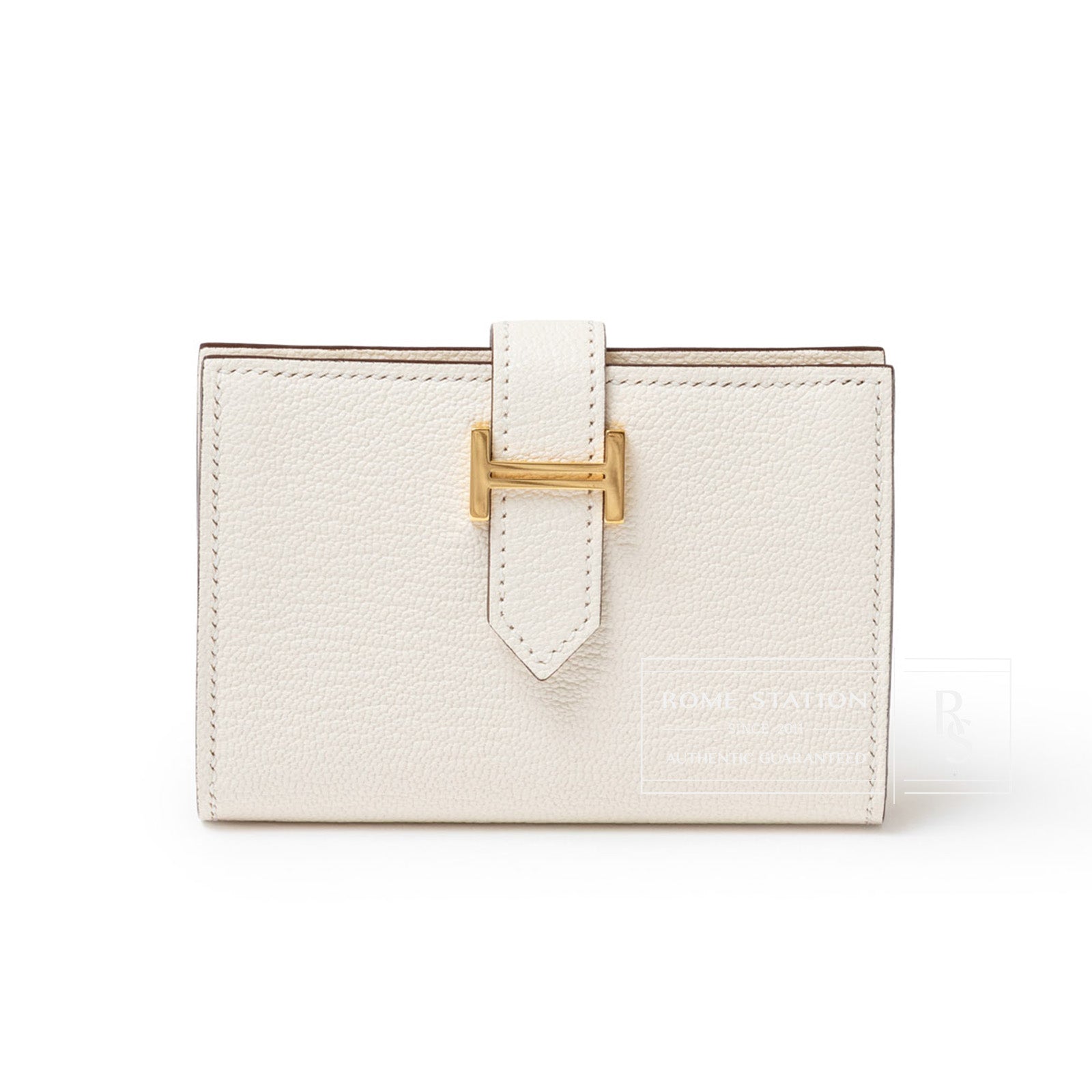 Hermès Mini Bearn Wallet Nata Chevre Mysore Gold Hardware - Front