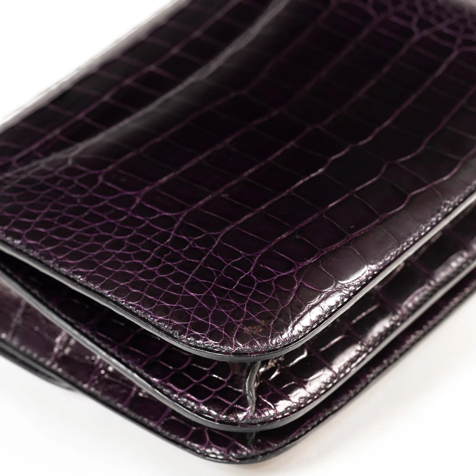 Hermès Mini Constance 18 Aubergine Purple Shiny Alligator Palladium Hardware