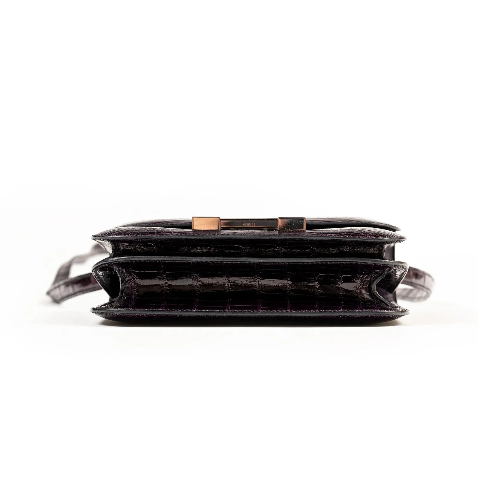 Hermès Mini Constance 18 Aubergine Purple Shiny Alligator Palladium Hardware
