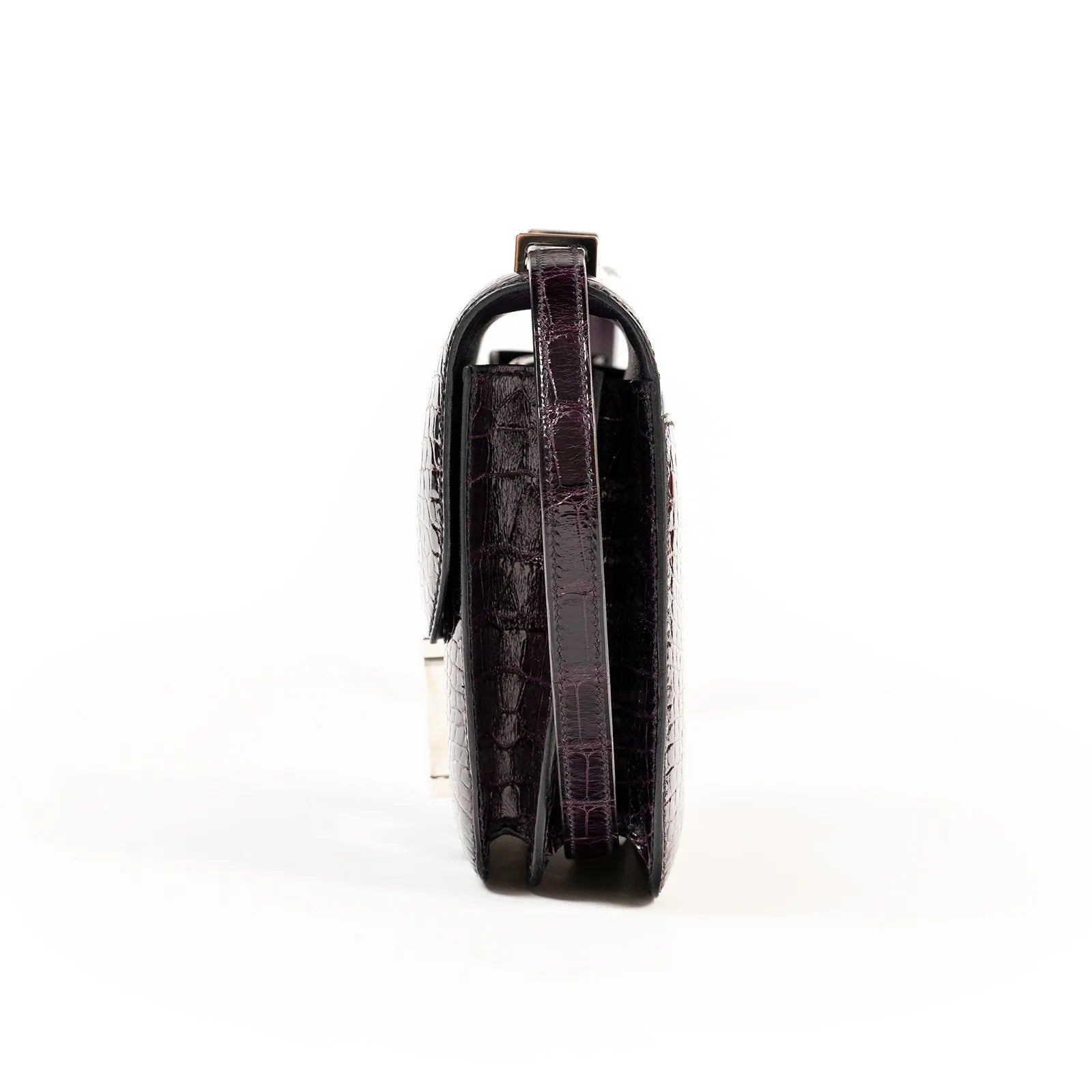 Hermès Mini Constance 18 Aubergine Purple Shiny Alligator Palladium Hardware