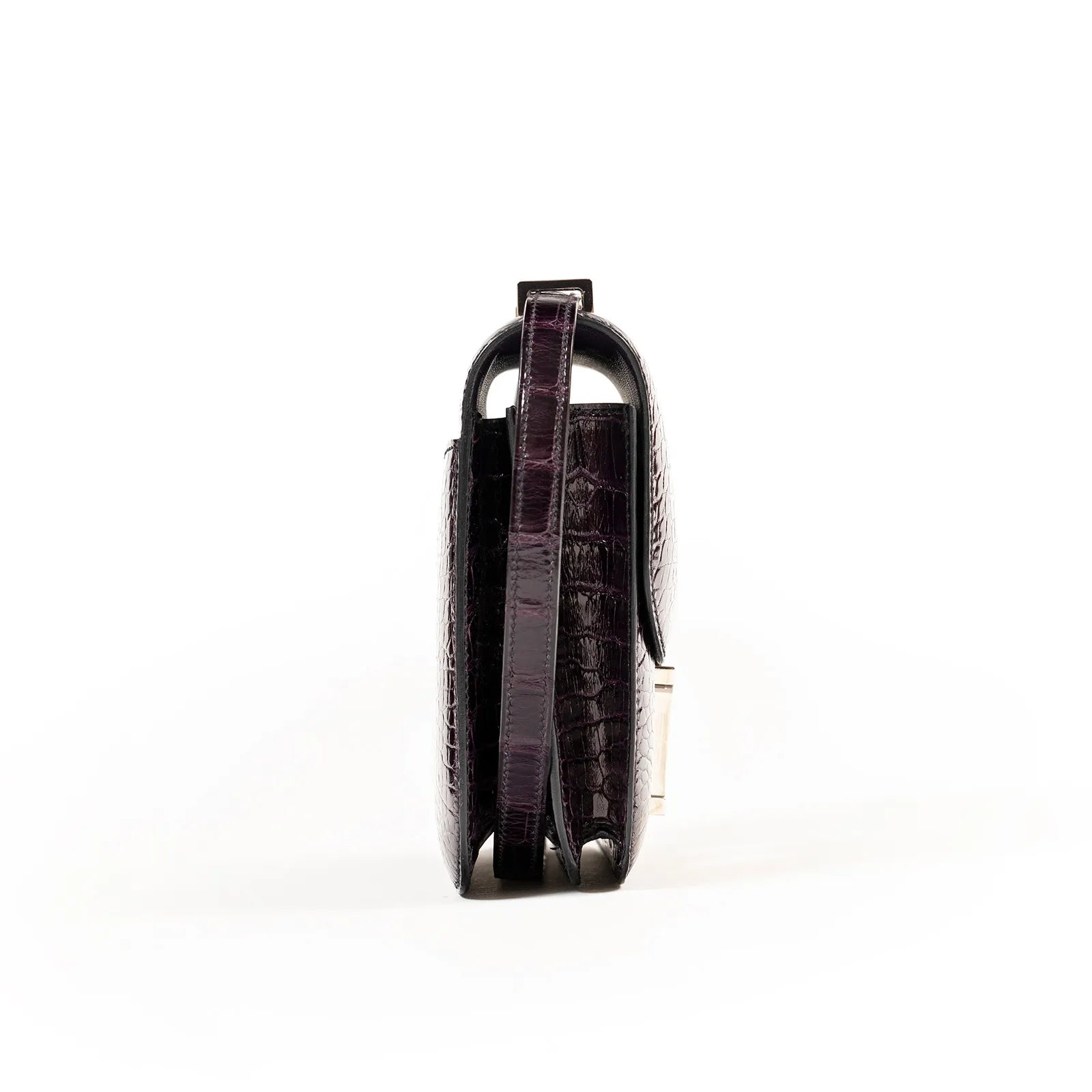 Hermès Mini Constance 18 Aubergine Purple Shiny Alligator Palladium Hardware