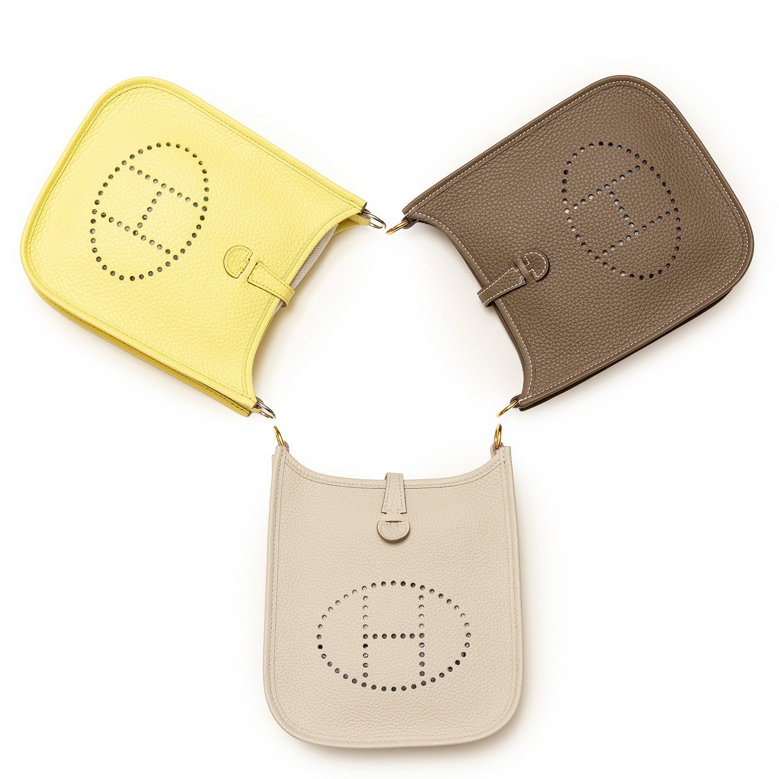 Hermès Mini Evelyne in Béton Clemence Leather with Gold Hardware