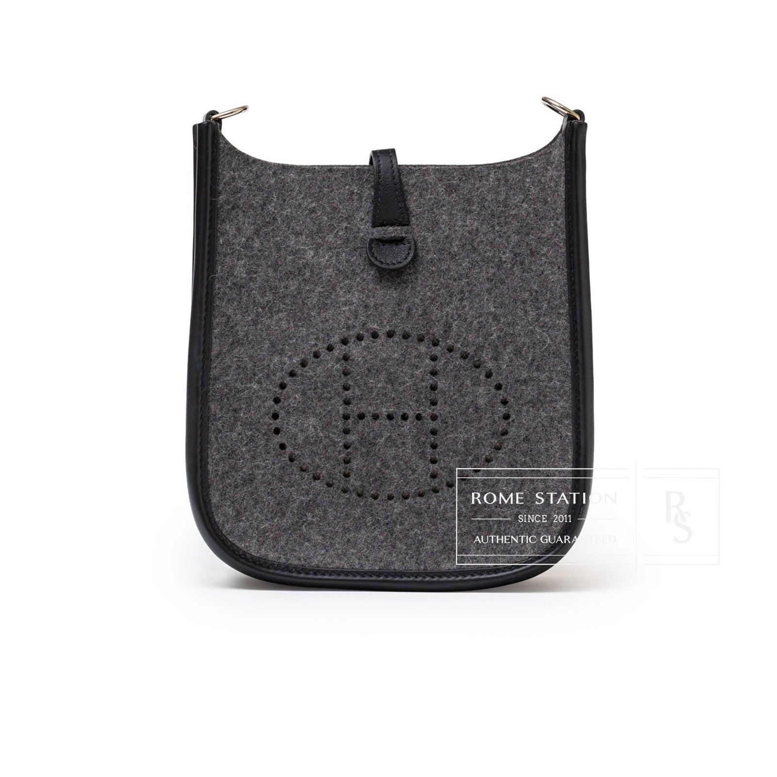Hermès Mini Evelyne Gris Moyen/Black Feutre Palladium Hardware - Front
