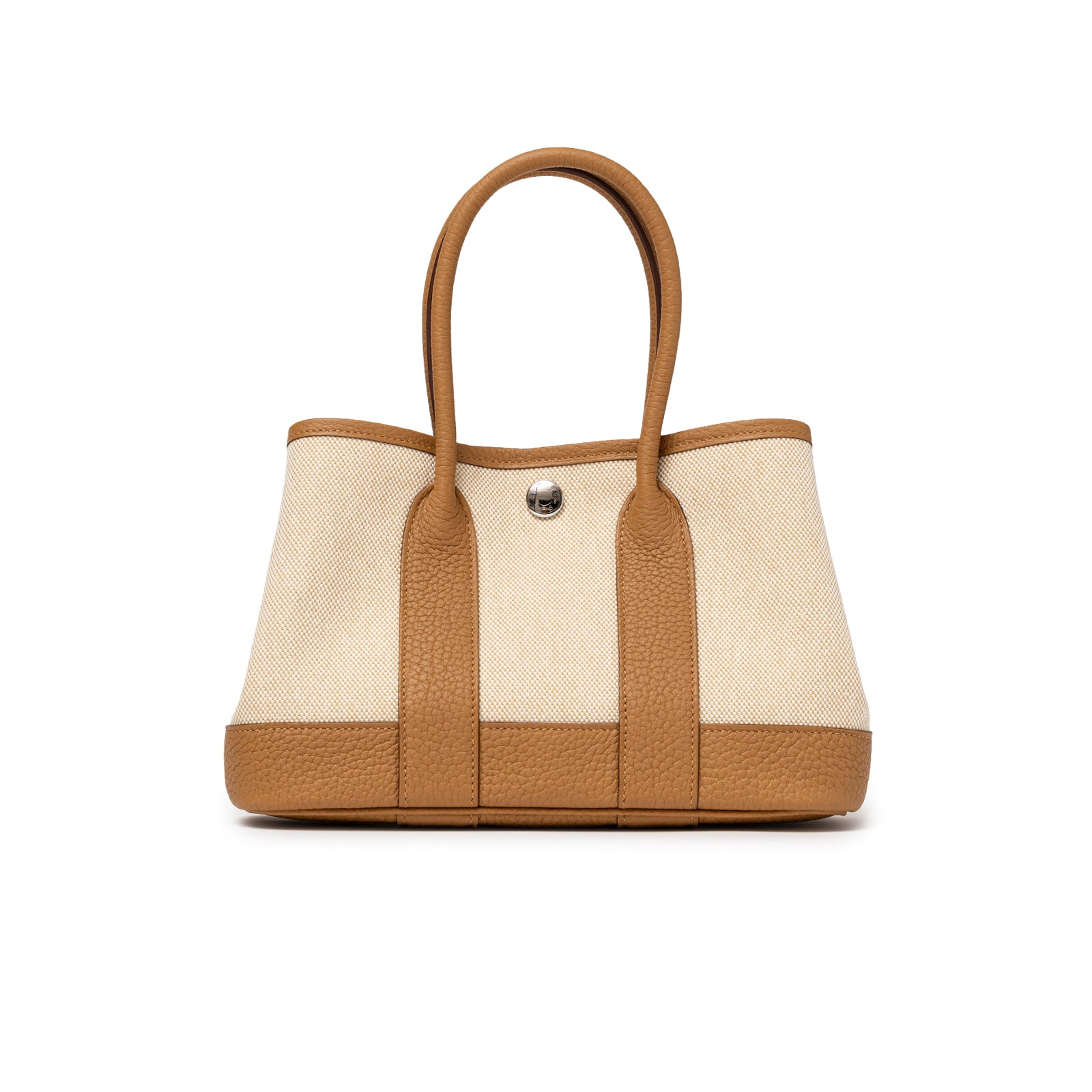 Back view of Hermès Mini Garden Party Neo 23 Ecru-Paille Toile H Canvas and Sesame Negonda Palladium Hardware bag
