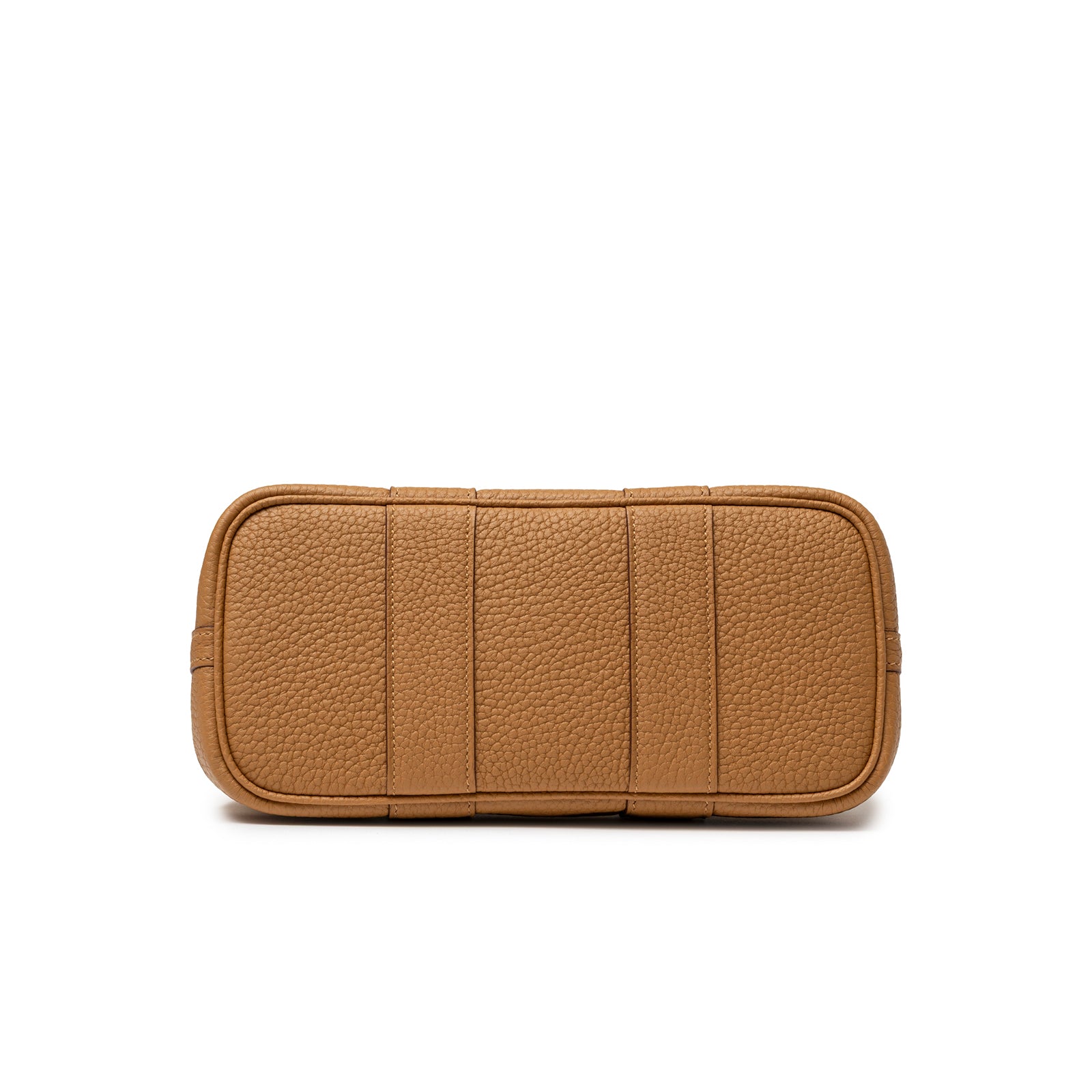 Bottom view showing textured Sesame Negonda leather base on Hermès Mini Garden Party Neo 23 Ecru-Paille Toile H Canvas and Sesame Negonda Palladium Hardware