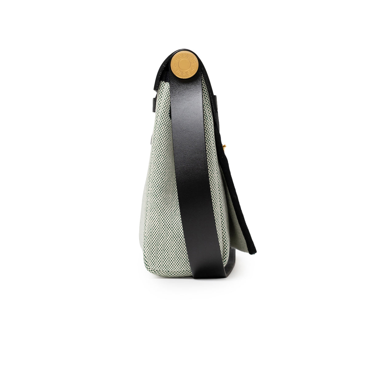 Hermès Mini Herbag Zip 20 Black Ecru Vert Moyen Toile Gold Hardware side profile