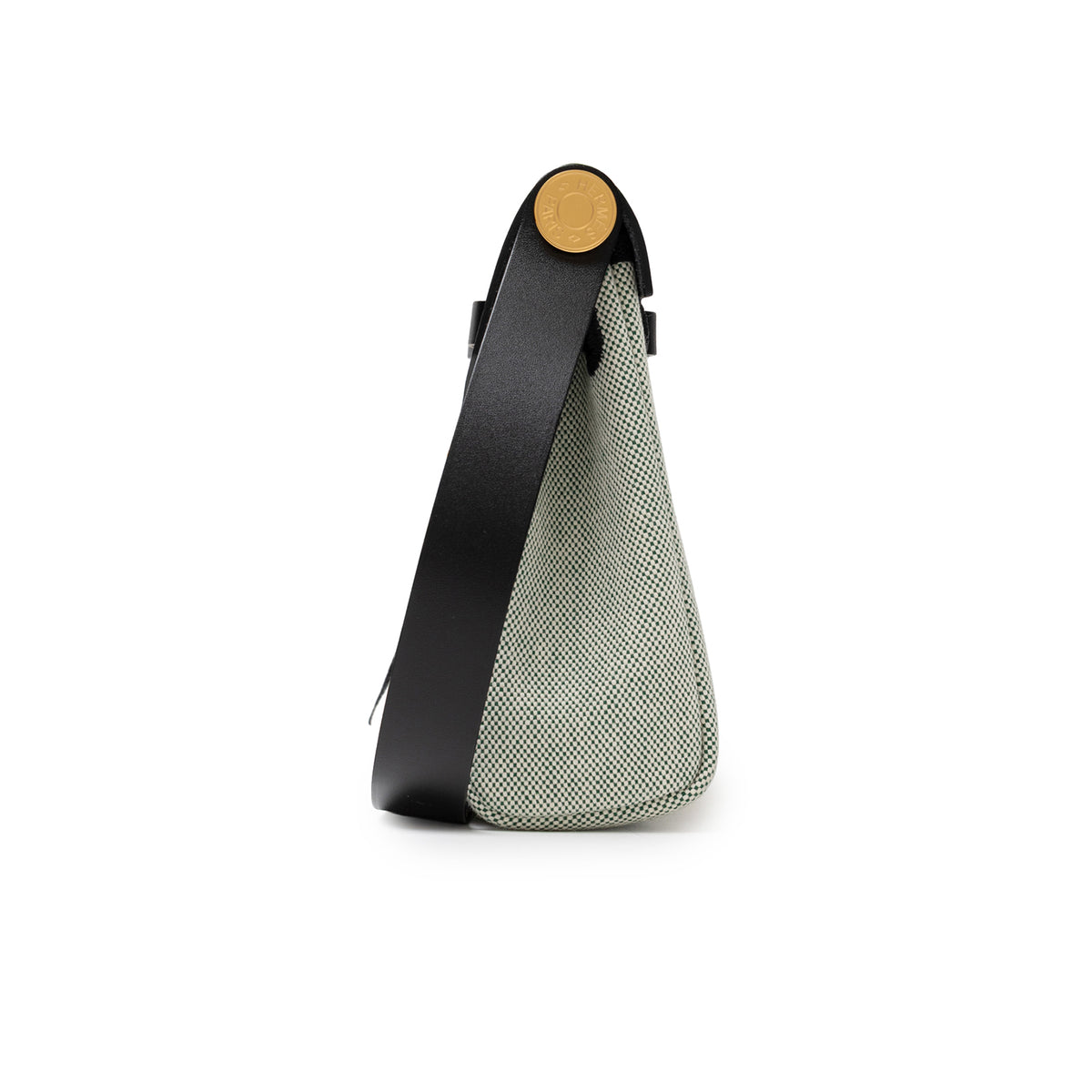 Hermès Mini Herbag Zip 20 Black Ecru Vert Moyen Toile Gold Hardware side view with gold clasp