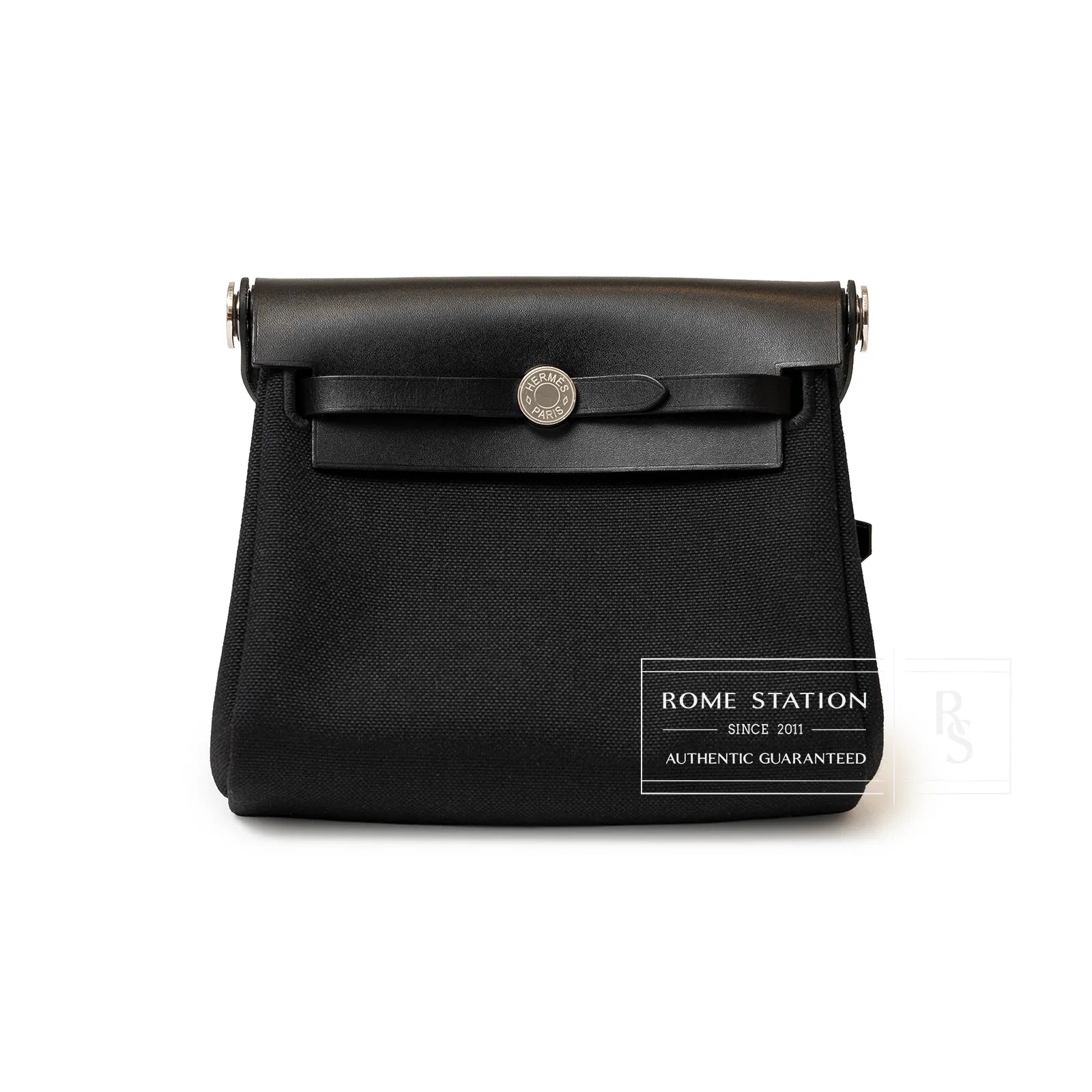Hermès Mini Herbag Zip 20 Black Toile and Vache Hunter Palladium Hardware