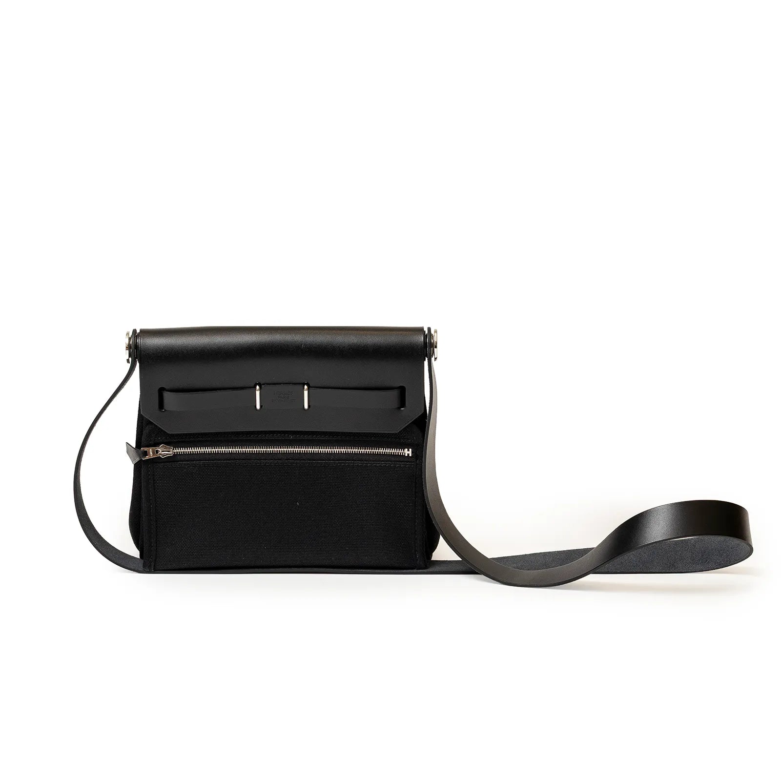 Hermès Mini Herbag Zip 20 Black Toile and Vache Hunter Palladium Hardware