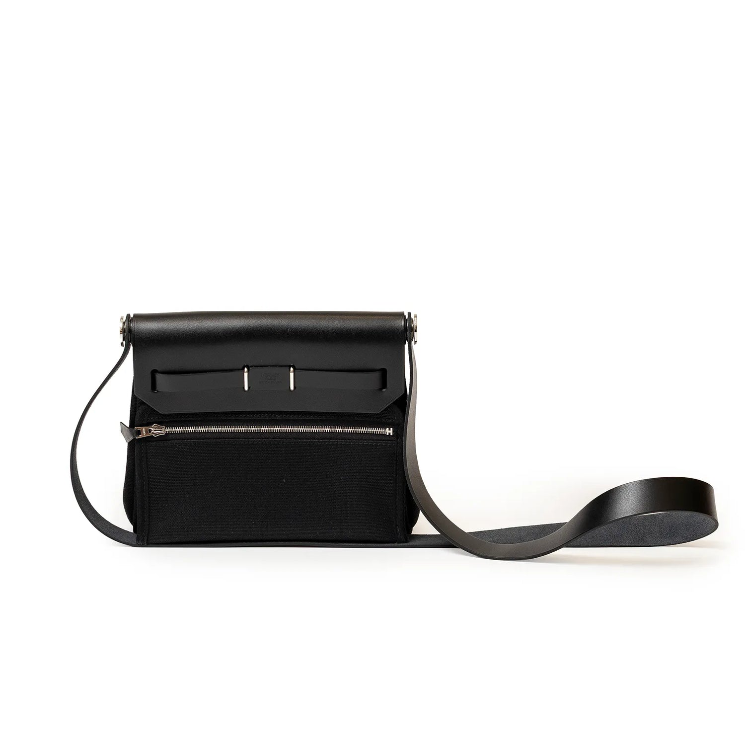 Hermès Mini Herbag Zip 20 Black Toile and Vache Hunter Palladium Hardware