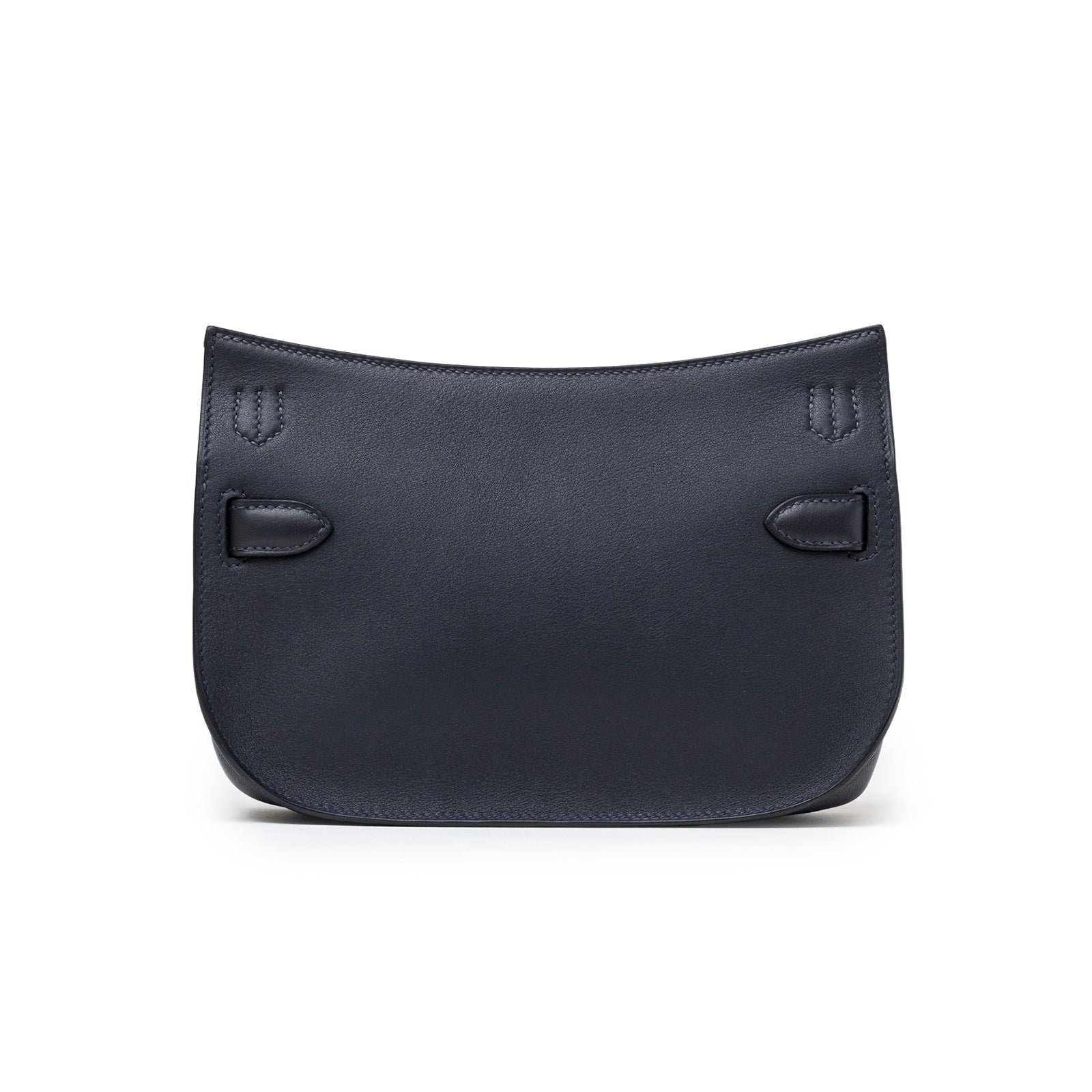 Back view of Hermès Mini Jypsiere Caban Swift Palladium Hardware in smooth deep blue leather