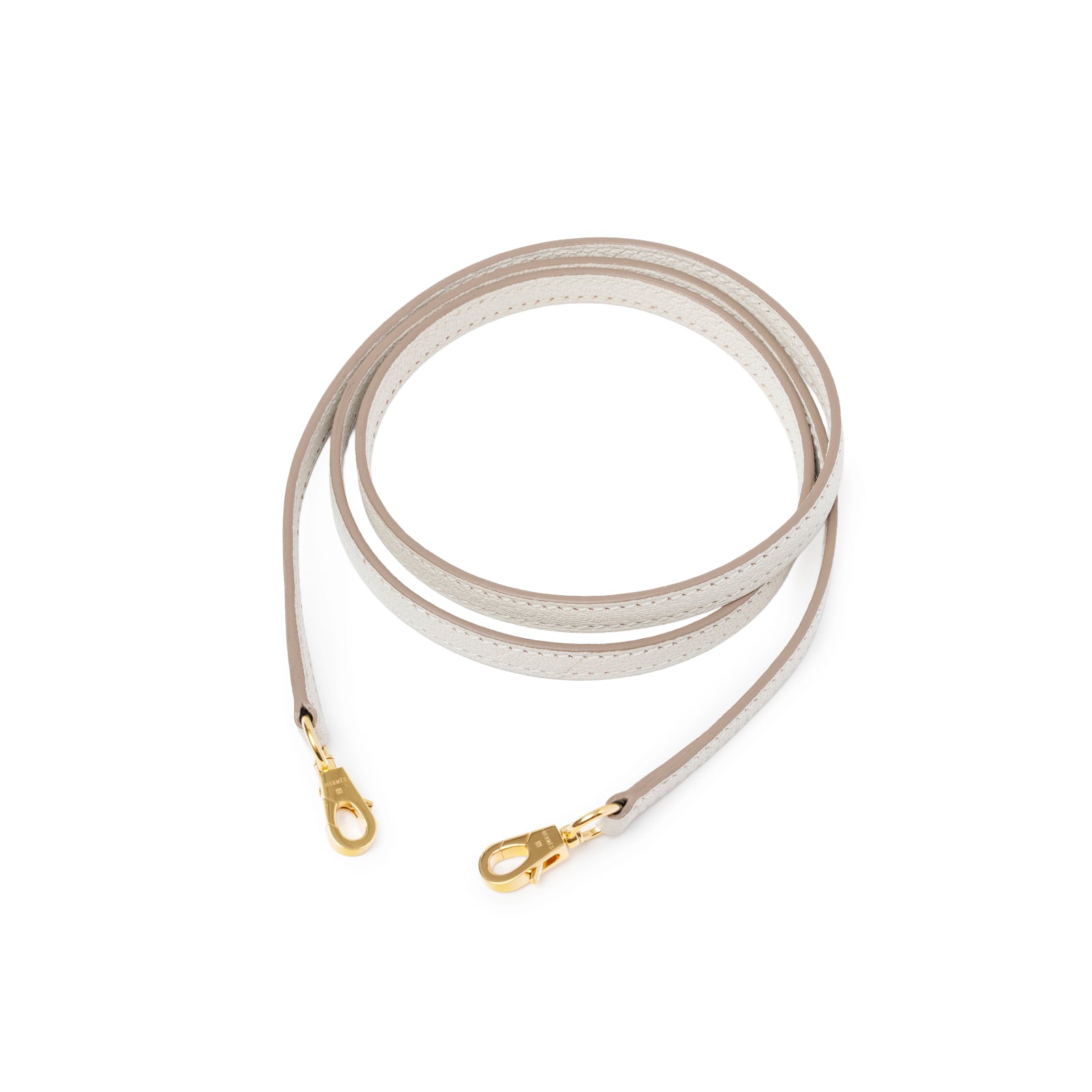 Detachable leather strap in mushroom Chevre Mysore with gold clasps for Hermès Mini Kelly II Sellier Mushroom Chevre Mysore Gold Hardware