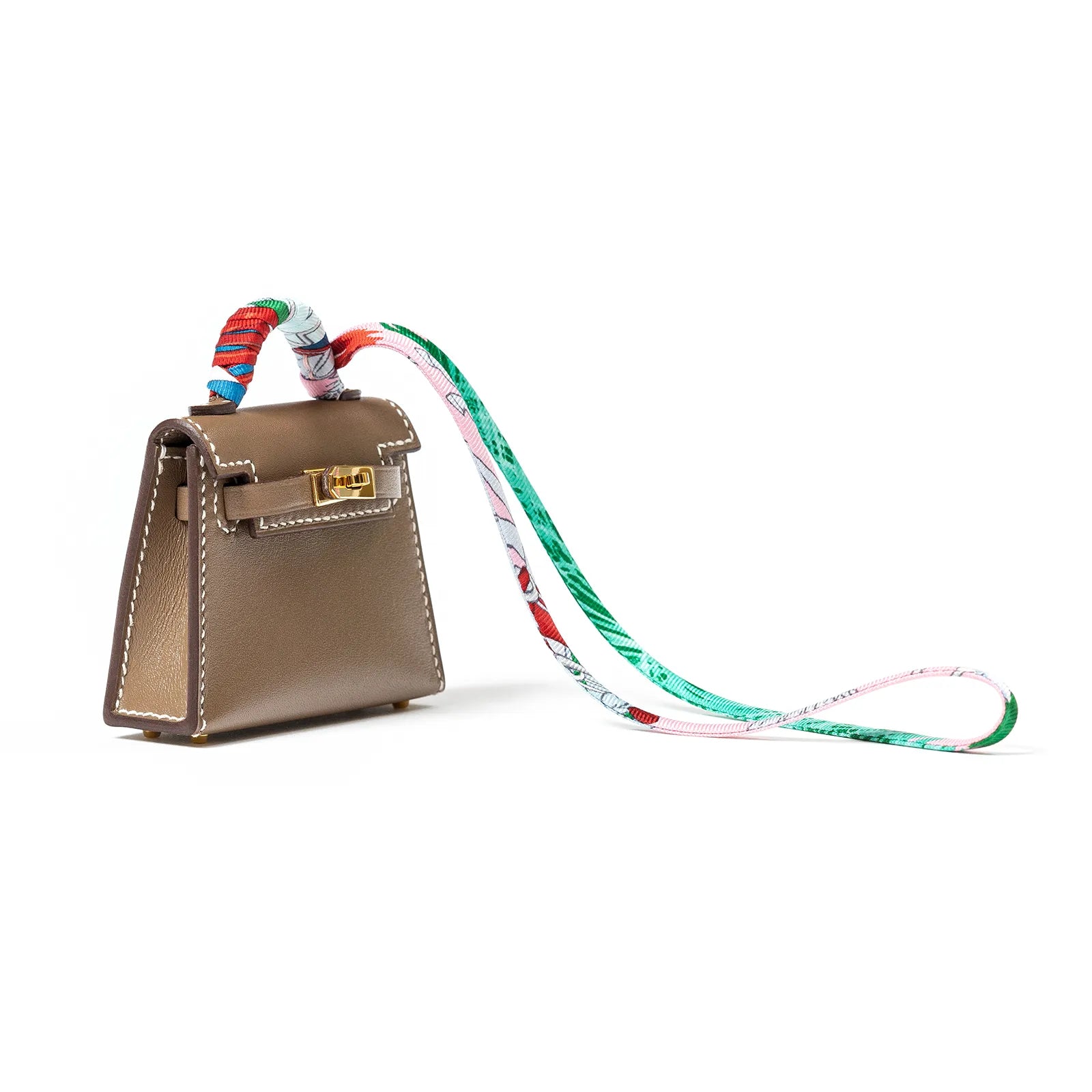 Hermès Mini Kelly Twilly Bag Charm Etoupe Tadelakt Gold Hardware