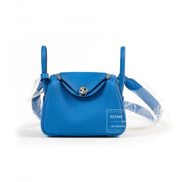 Hermès Mini Lindy I in Blue Frida Clemence Leather with Palladium