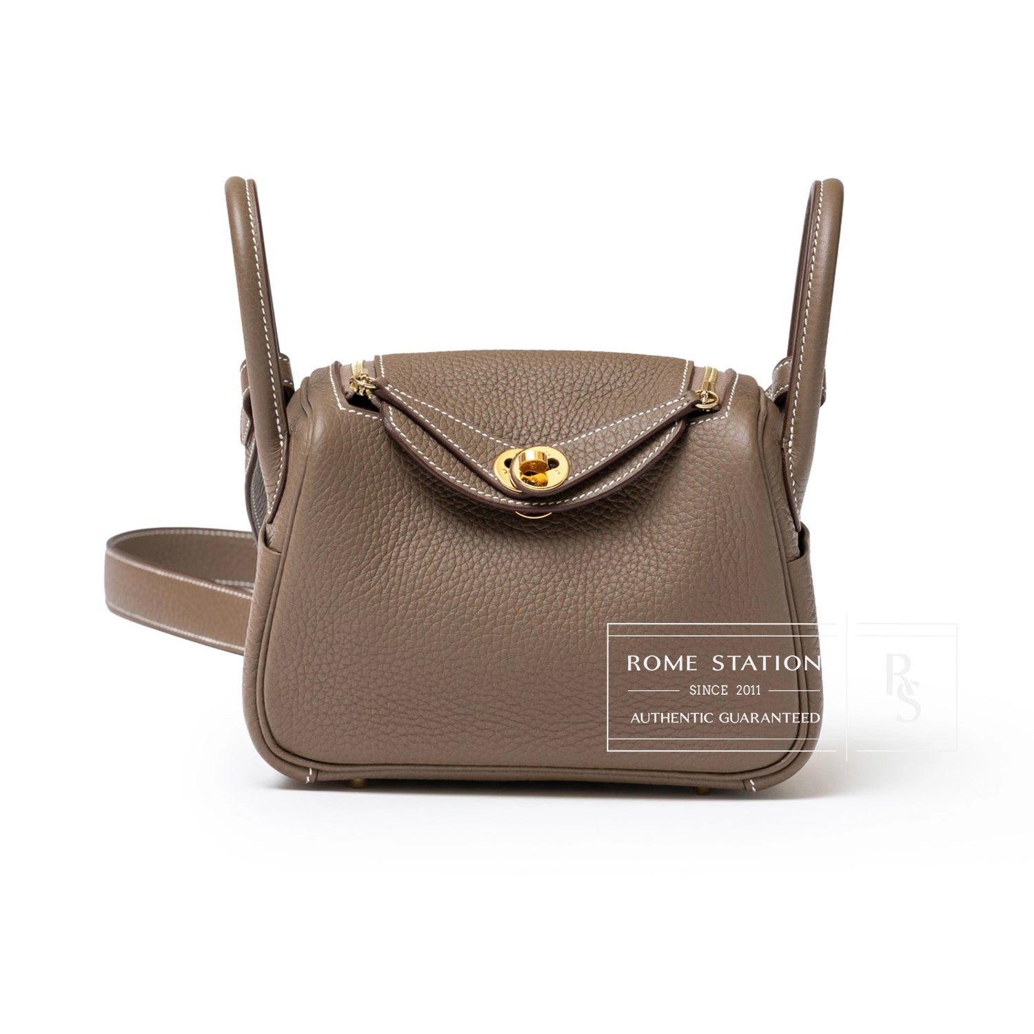 Hermès Mini Lindy I Etoupe Clemence Gold Hardware - Front