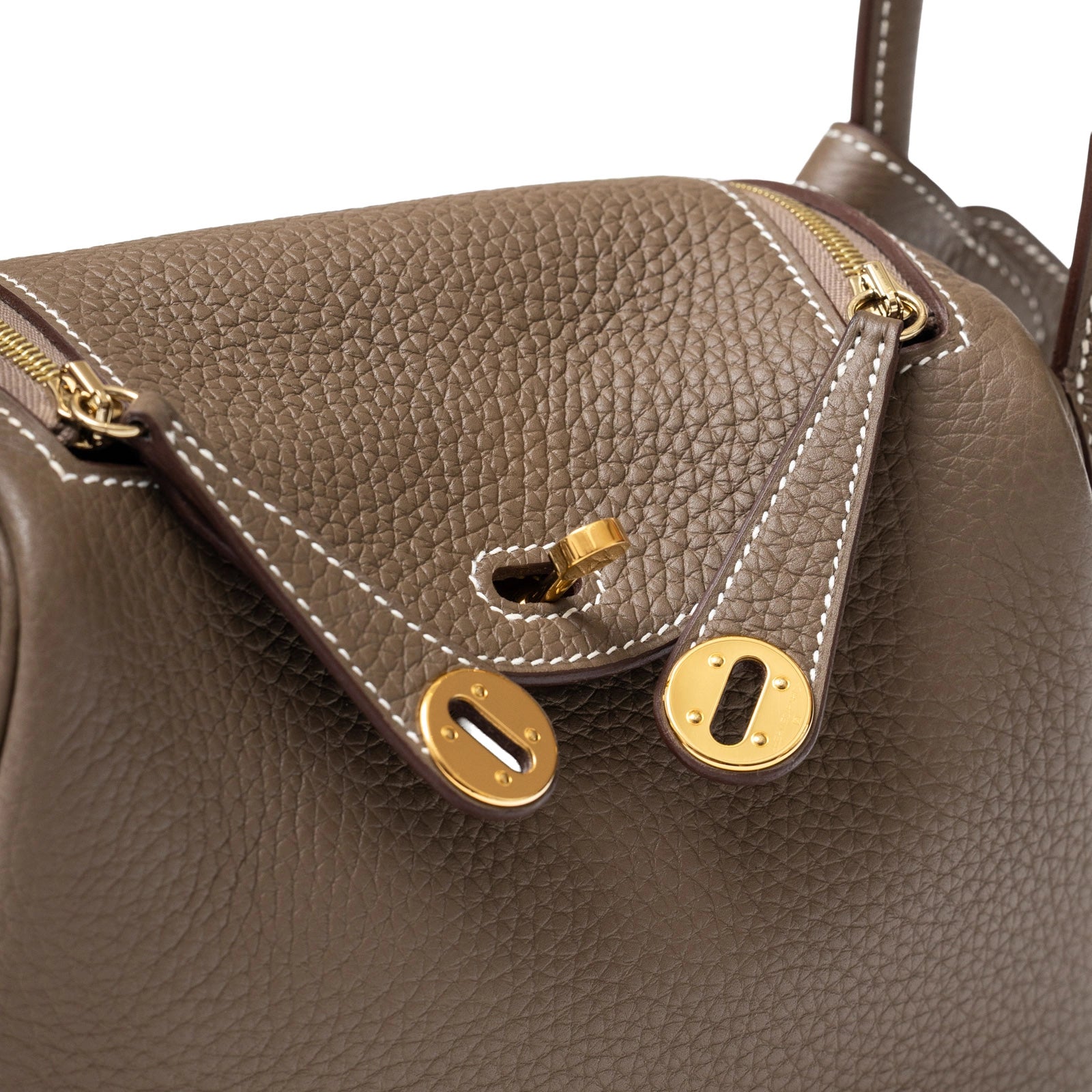 Hermès Mini Lindy I Etoupe Clemence Gold Hardware - Detail