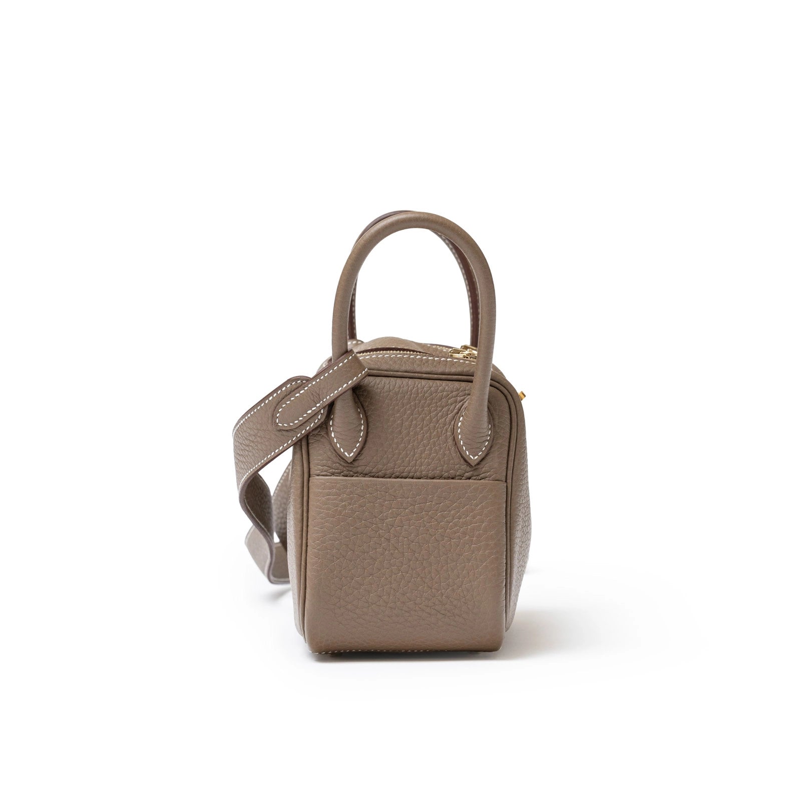 Hermès Mini Lindy I Etoupe Clemence Gold Hardware - Side Left