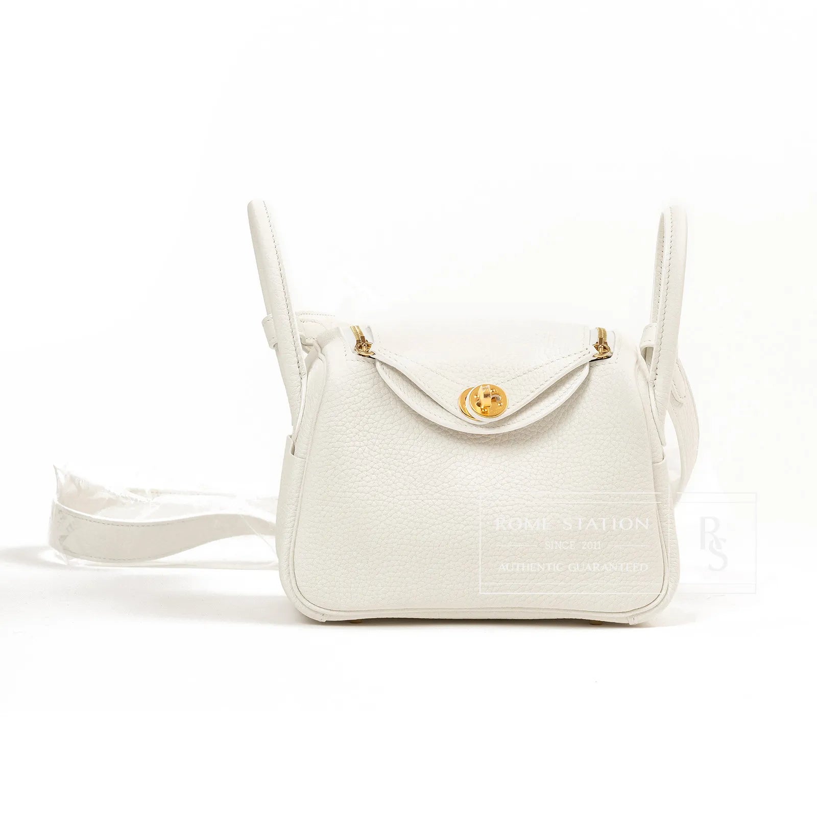 Hermès Mini Lindy I New White Clemence Gold Hardware