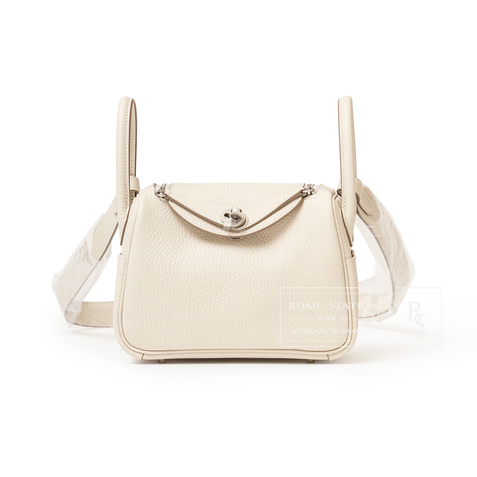 Hermès Mini Lindy II Craie Clemence Palladium Hardware