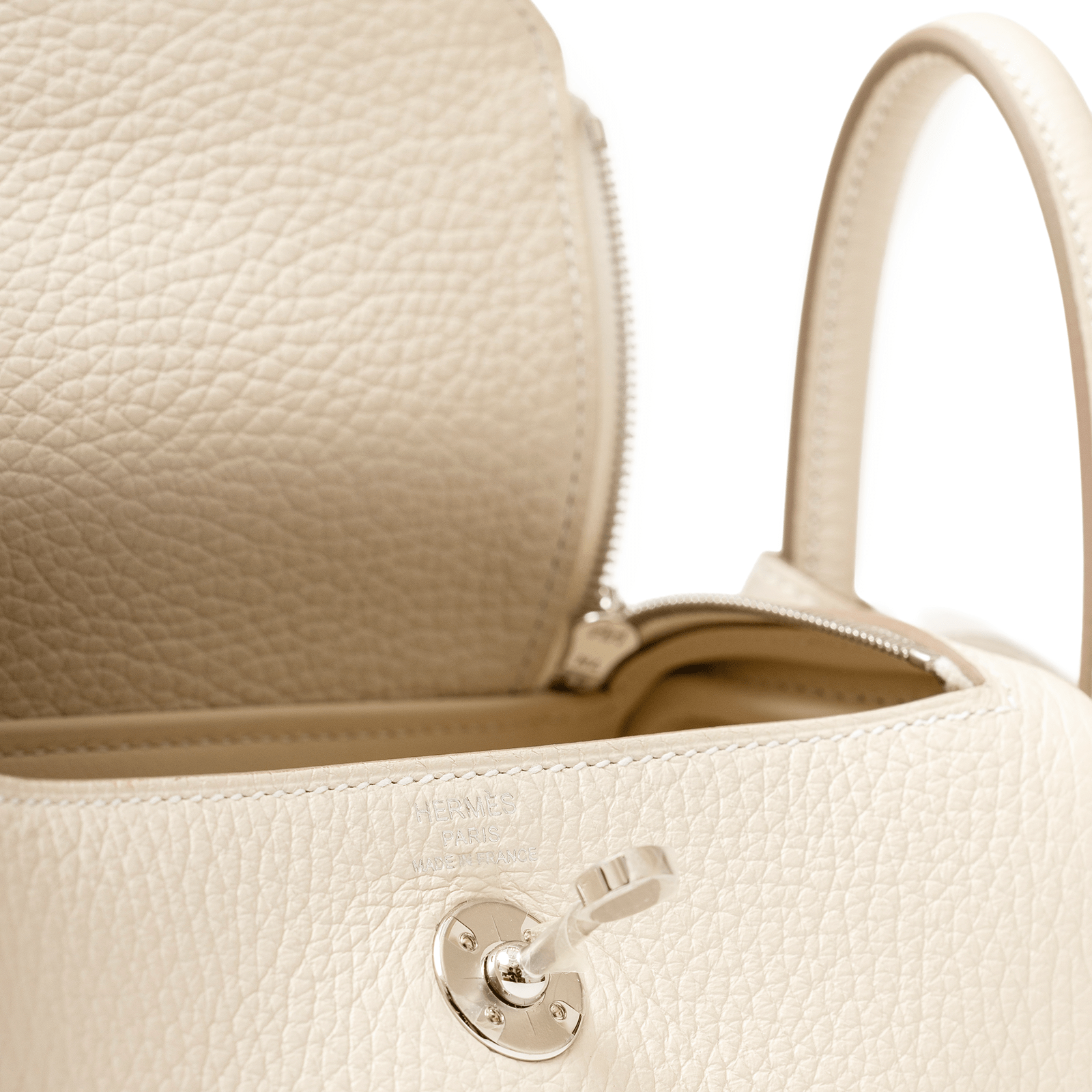 Hermès Mini Lindy II Craie Clemence Palladium Hardware
