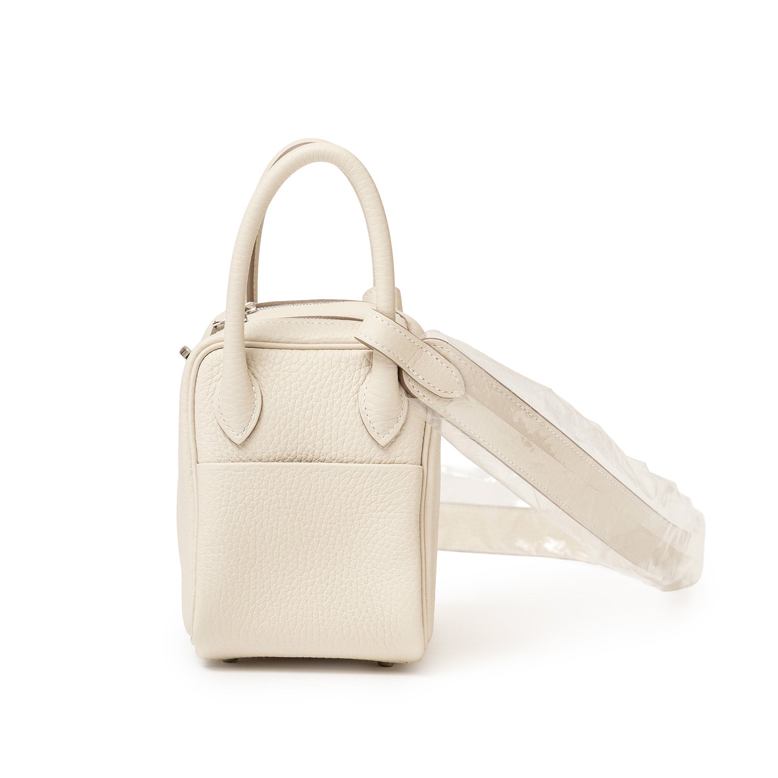 Hermès Mini Lindy II Craie Clemence Palladium Hardware