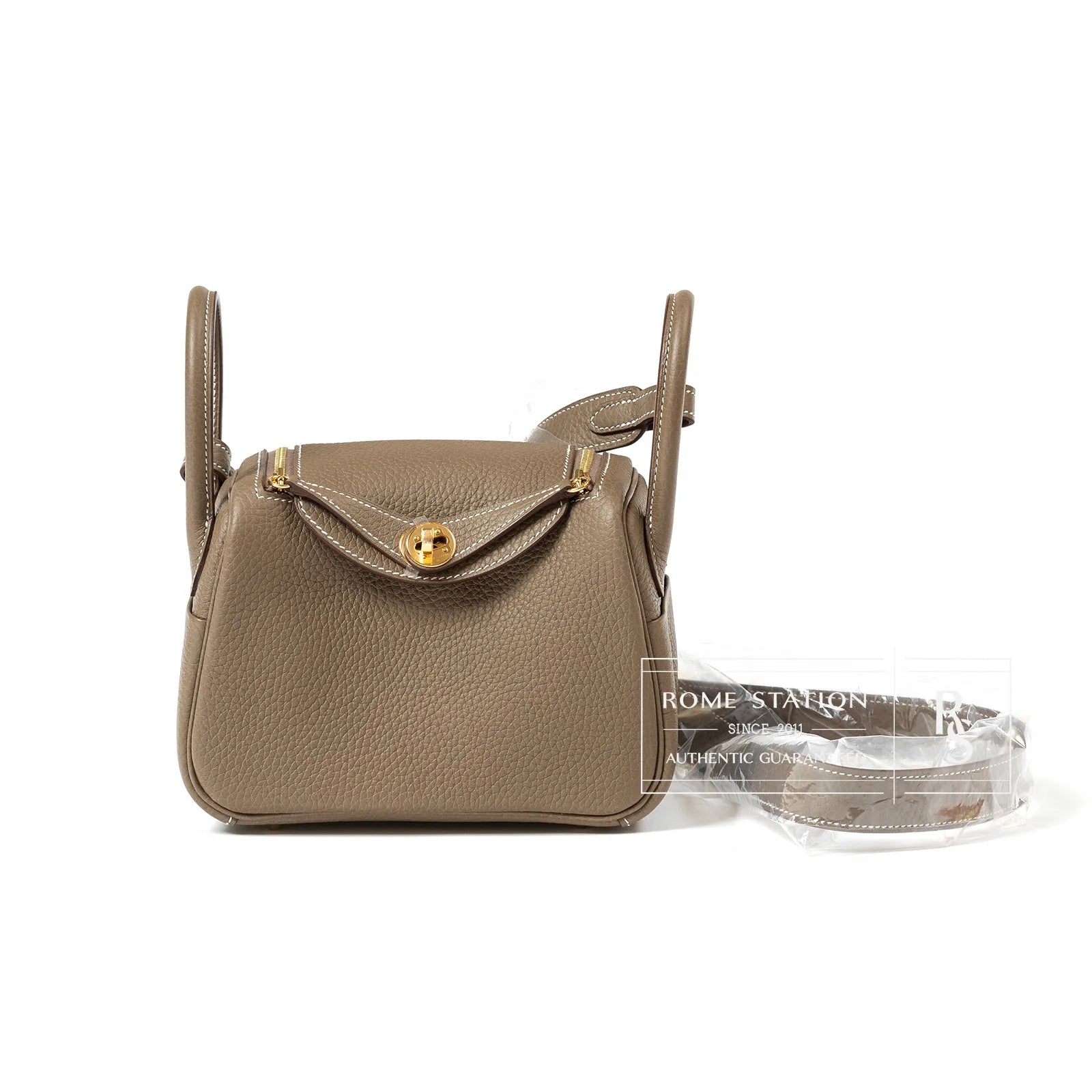 Hermès Mini Lindy II Etoupe Clemence Gold Hardware