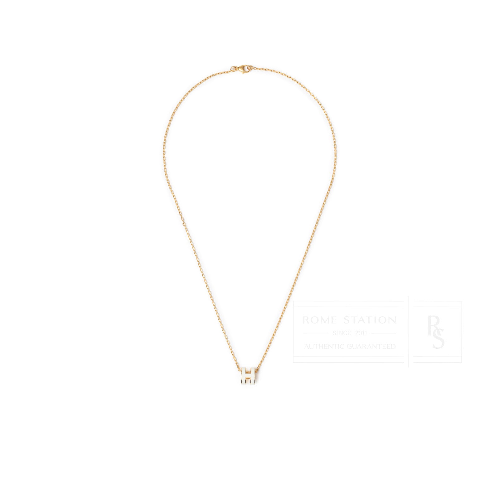 Hermès Mini Pop H Pendant Blanc Gold Hardware