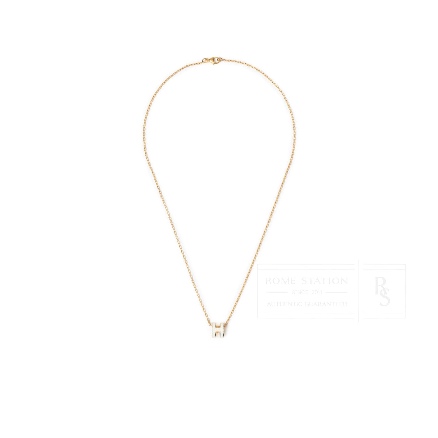 Hermès Mini Pop H Pendant Blanc Gold Hardware